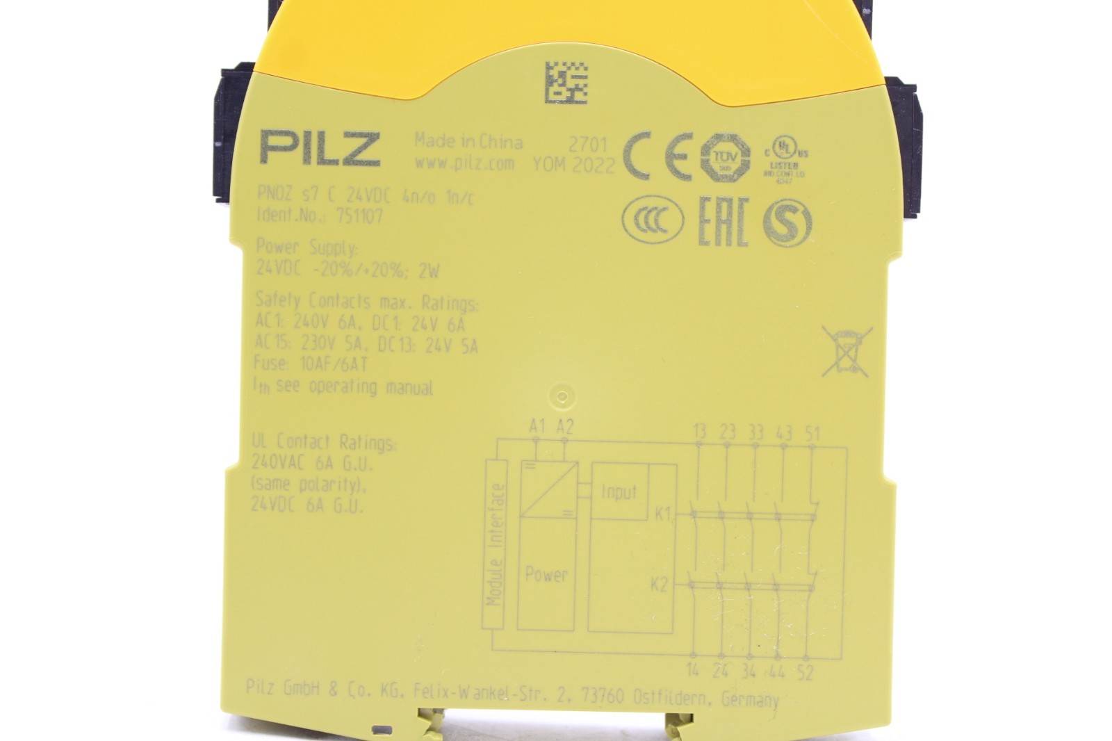 Pilz PNOZ s7 C 24VDC 4n/o 1n/c / 751107 Single Input Safety Relay *Read
