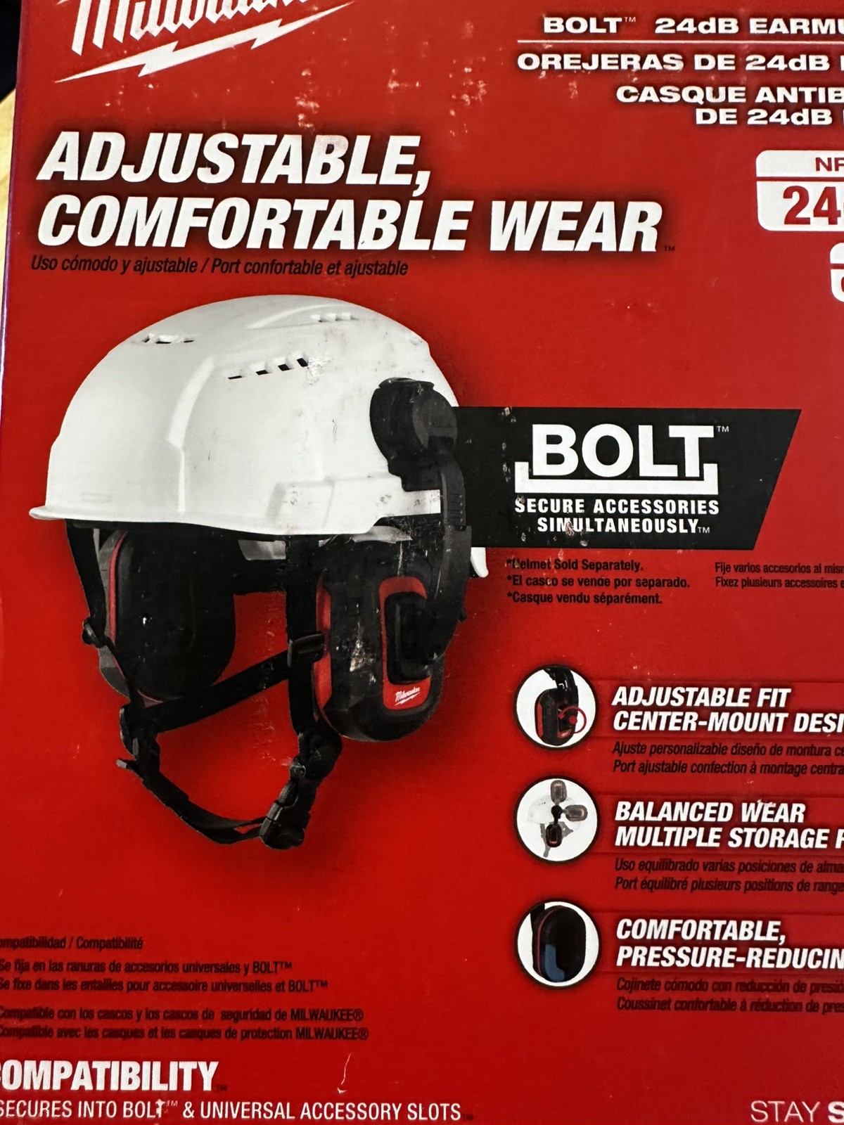 Milwaukee 48-73-3250 BOLT 24dB Earmuffs, Use with Safety Helmets and Hard Hats.