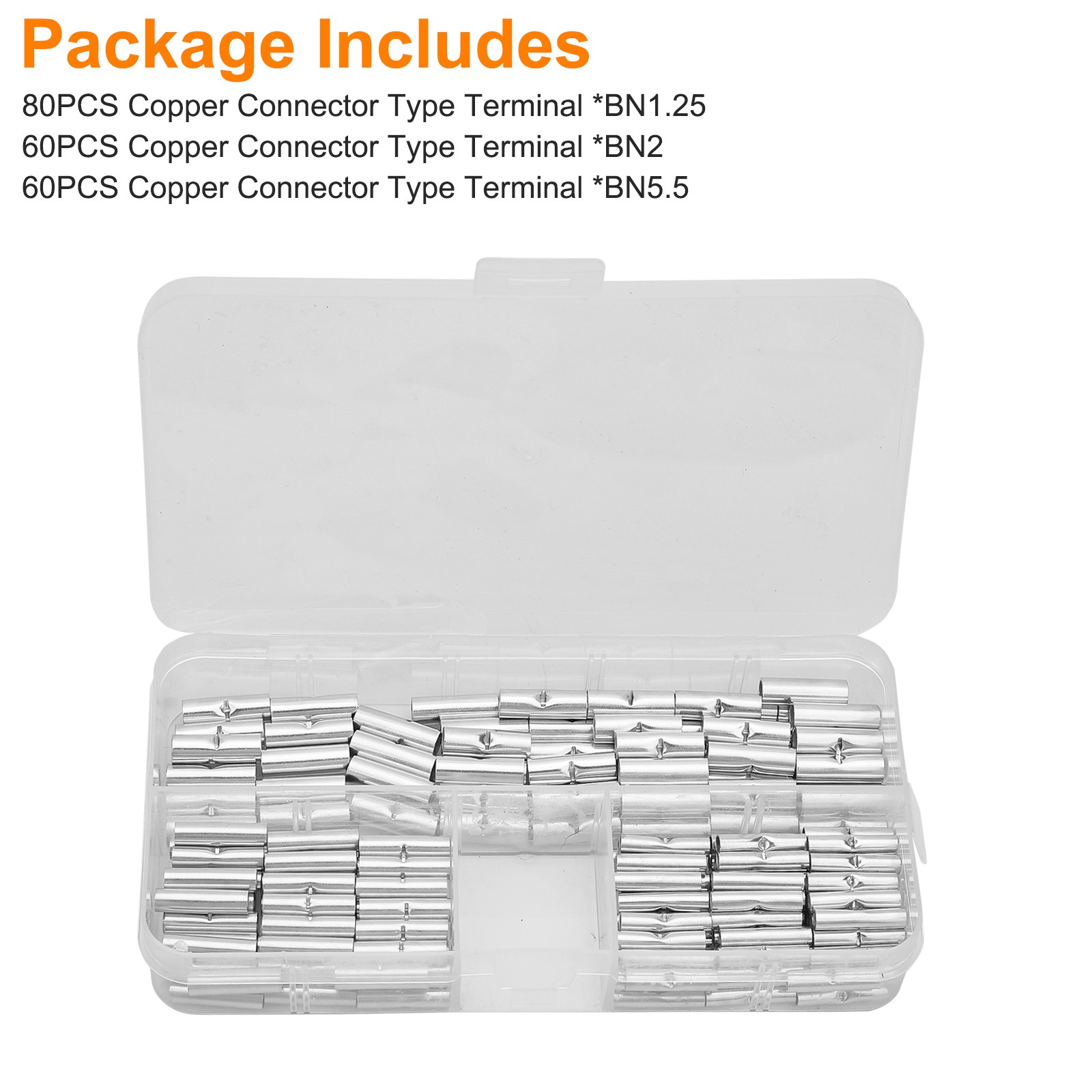 200PCS Copper Butt Splice Connectors Kit Non-Insulated Crimp Terminals Inverters