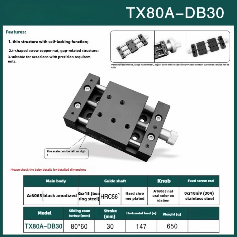X-axis 20/40/60/80A-DB10-120 Manual Linear Stage Translating Displacement Stage