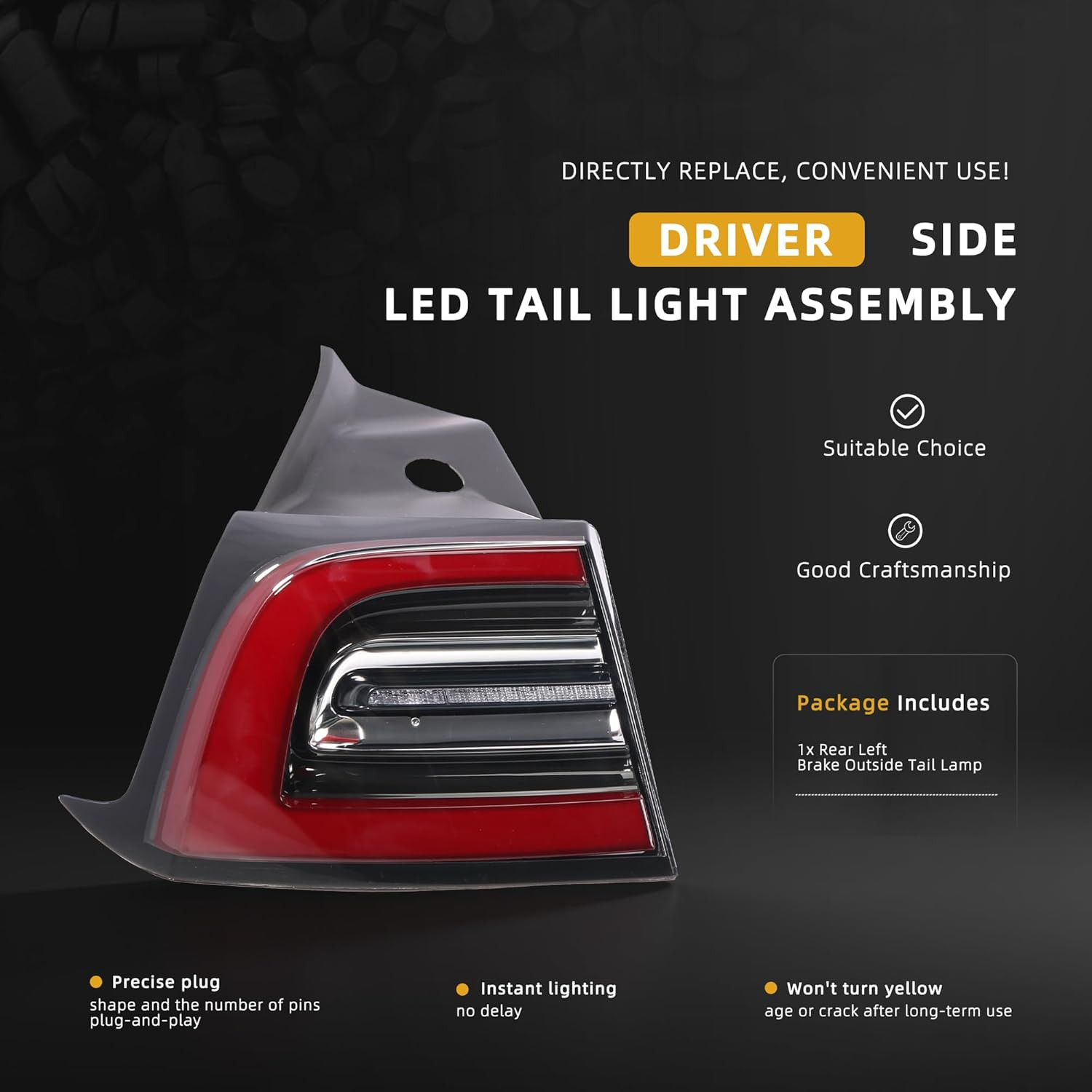 3 PIN LED Tail Light Rear Left Driver Side Outer Tesla Model 3 17-20 107739700H