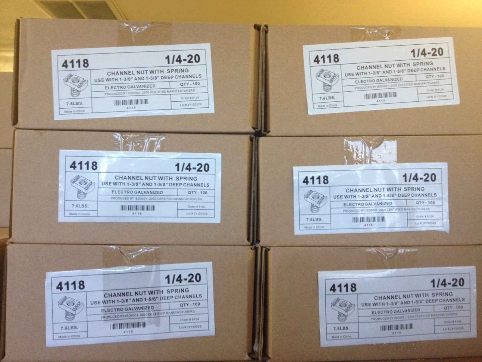 500/BOX 1/4-20 Spring Nuts for Unistrut / B-Line Channel #4118 P1006-1420