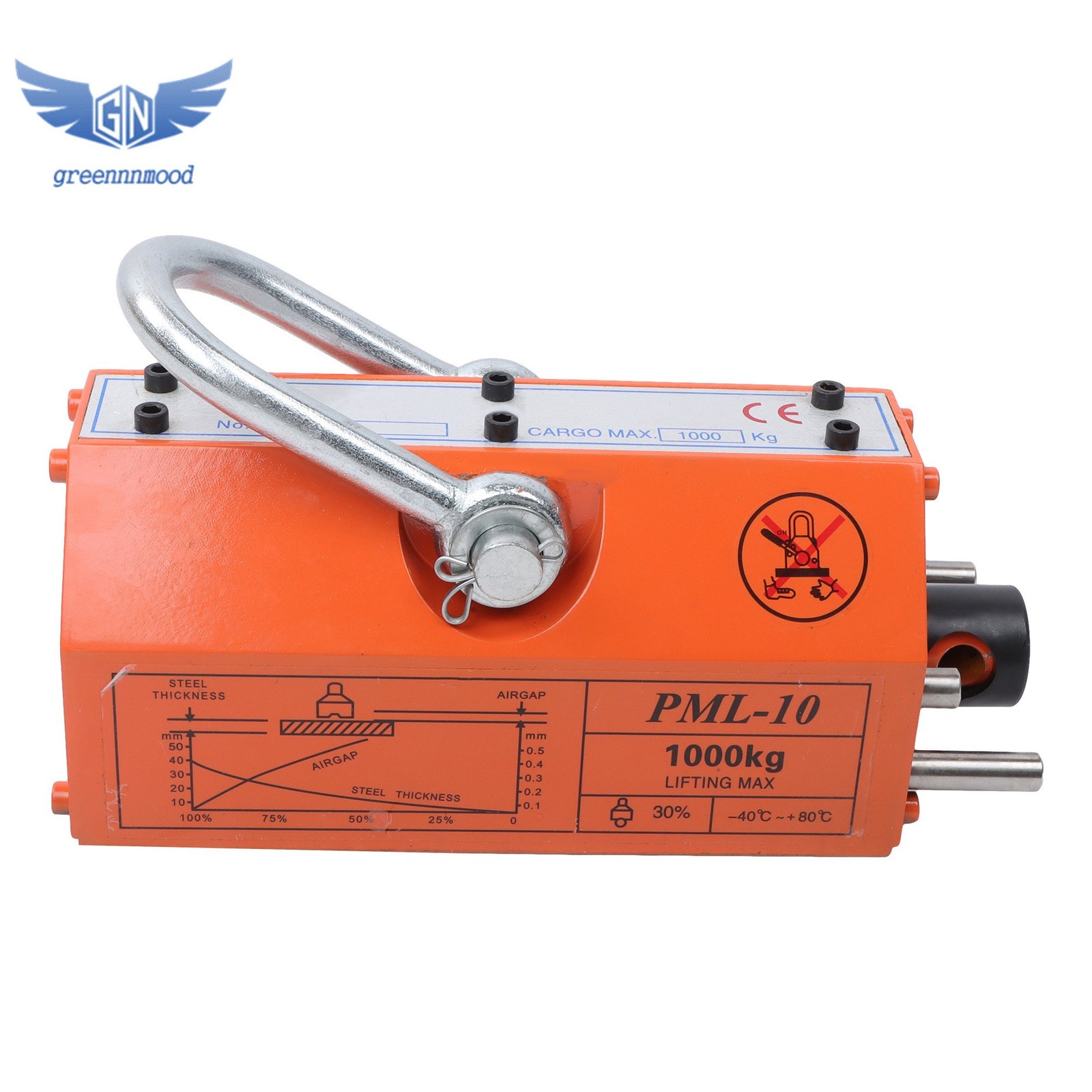 Magnetic Lifter Lifting Magnet Hoist 2200 lbs/1000 kg 2 Safety Factor Orange