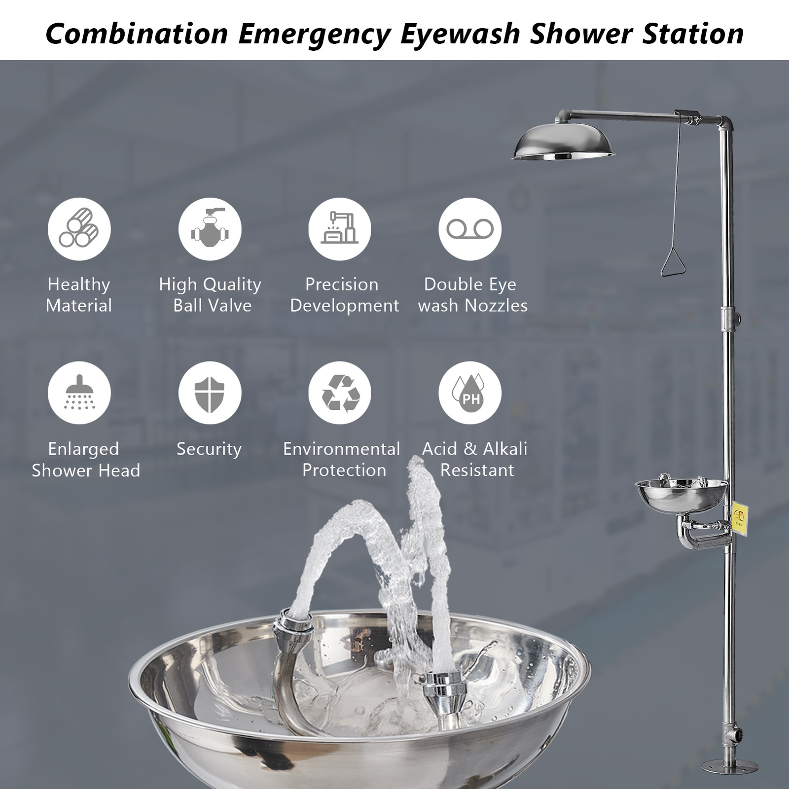 ABS Combination Shower Station Eye Wash Eyewash Station 304 Stainless Steel New