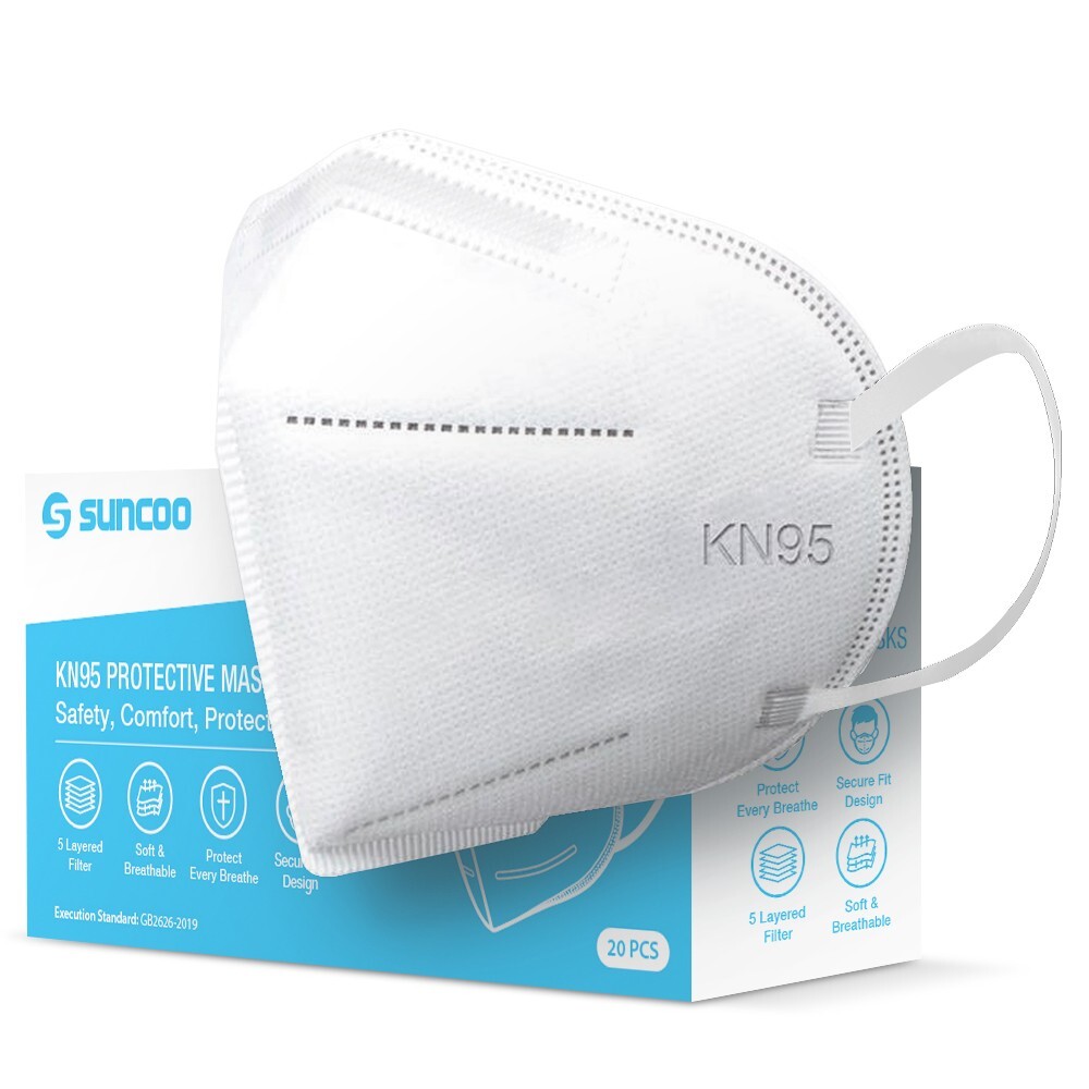 SUNCOO Protective KN95 Face Mask – 20 Pack, 5 Layers Cup Dust Mask Protection