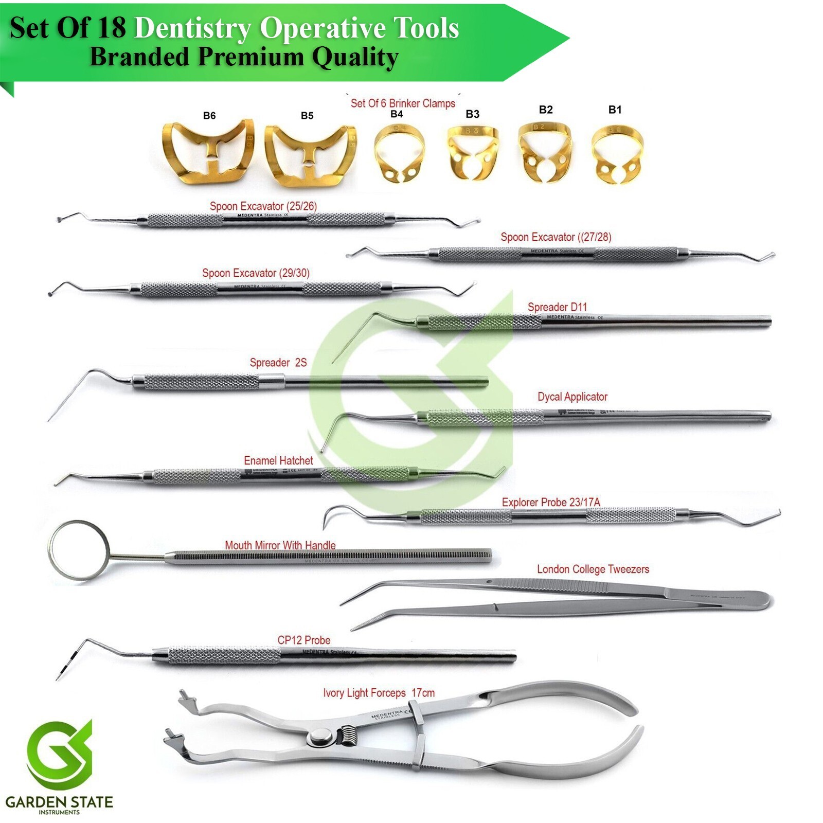18Pcs Dentistry Operative Tools Tooth Cavity Preparation Restoration Instruments