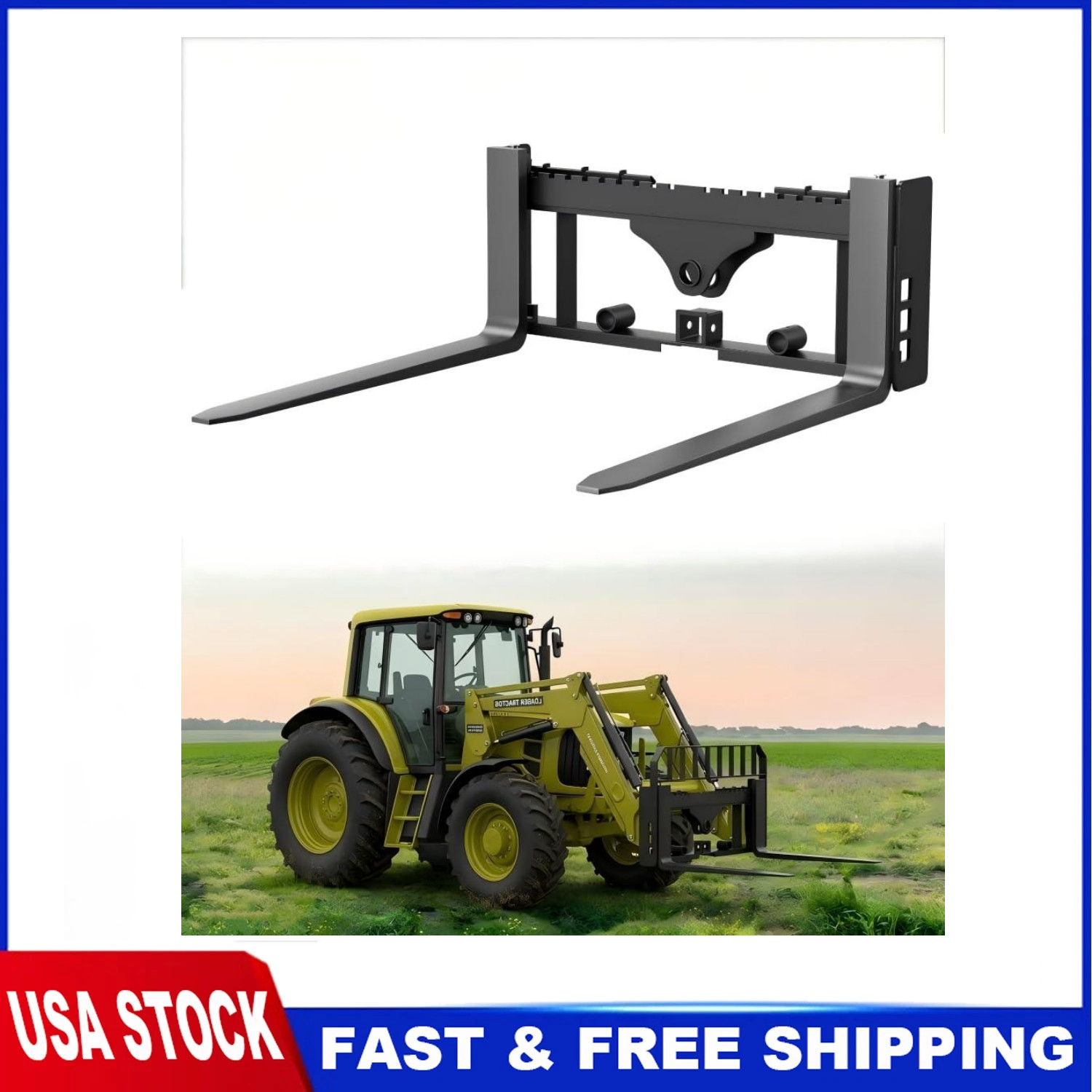 Skid Steer Pallet Fork Frame Attachment, 42″ Fork & 45″ Frame, 4000lbs Capacity