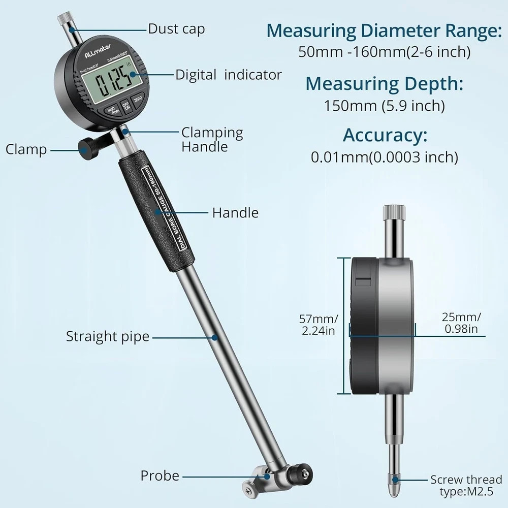 Digital Dial Bore Gage Set 50-160 mm(2-6 Inch) 0.01mm(0.0005 Inch) Dial Bore …