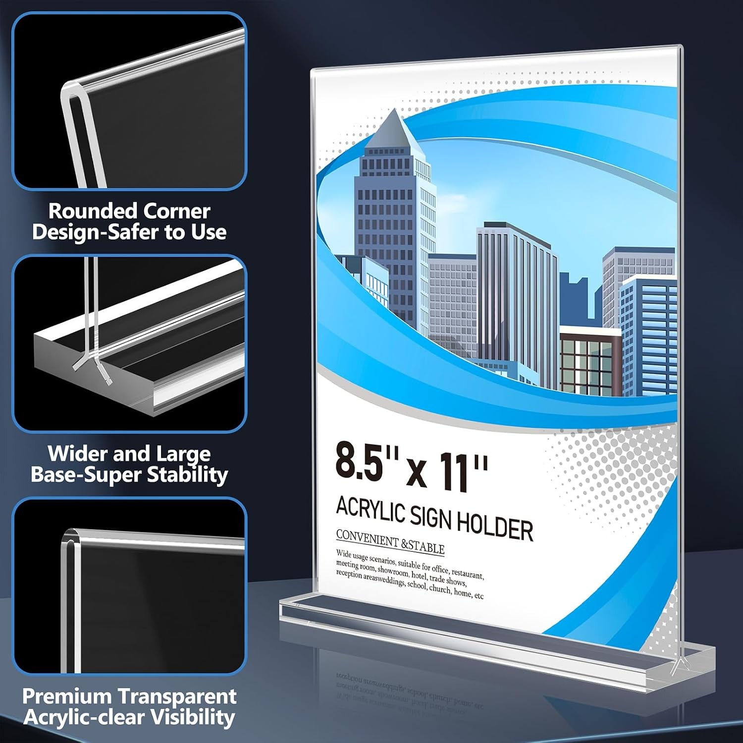 Eocnrhe Acrylic Sign Holder 8.5 x 11 6 Pack, Double-Sided Clear Sign Holder Plas