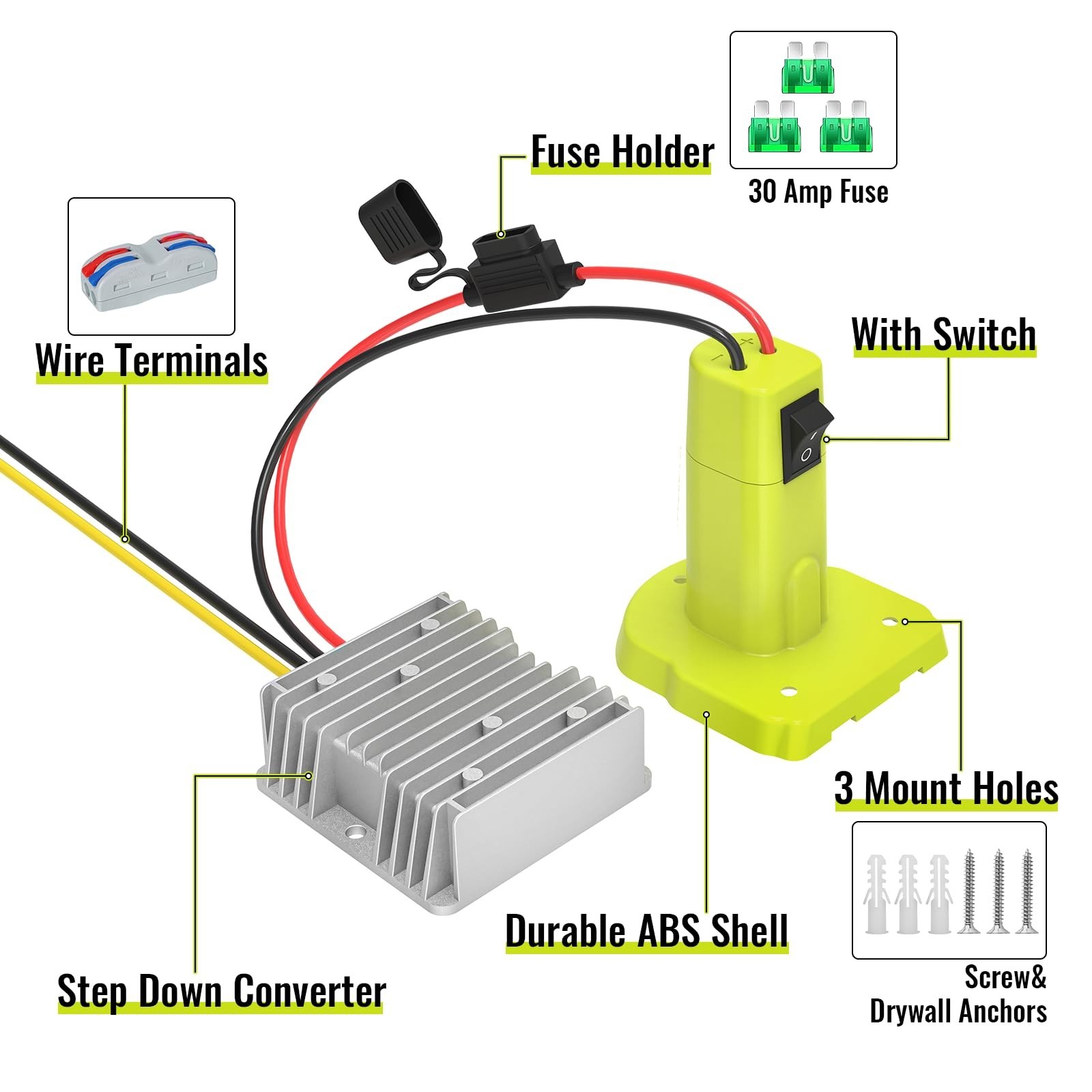 18V to 12V Voltage Regulator Adapter Compatible with Ryobi 18V Battery DIY Home