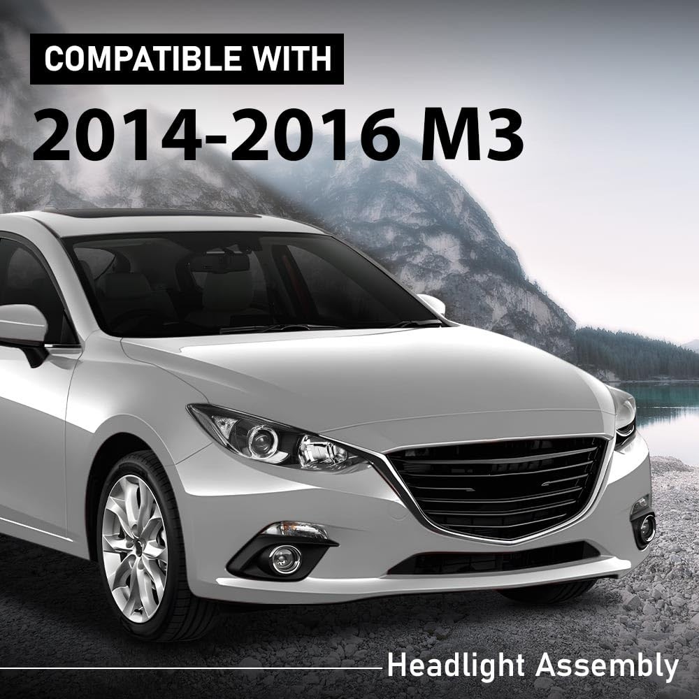 Headlight Pair w/o Bulbs Mazda 3 2014-2016 BHN1510K0 Clear Lens Black Housing