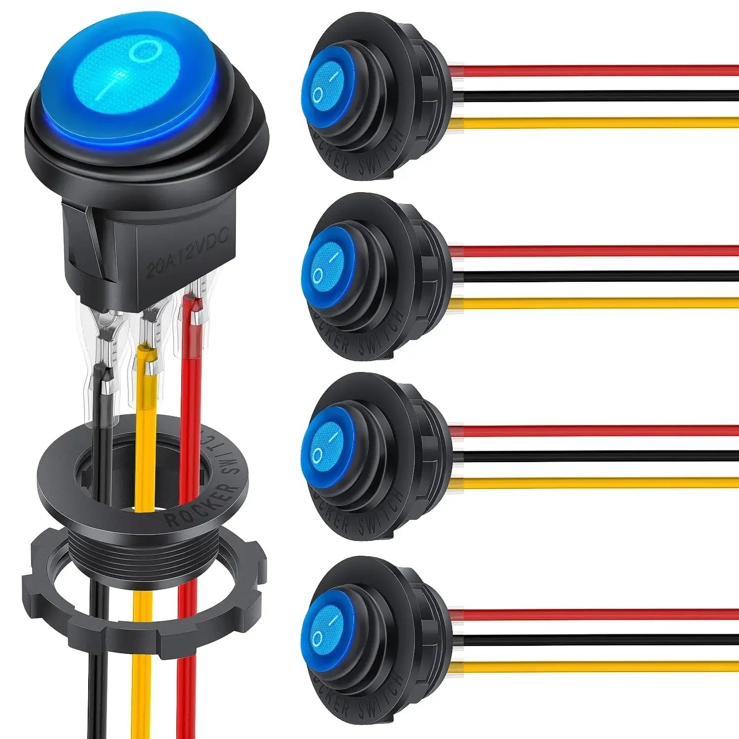 5X Waterproof Blue LED Light 12V Round Toggle Switch Car Auto Boat ON/OFF SPST