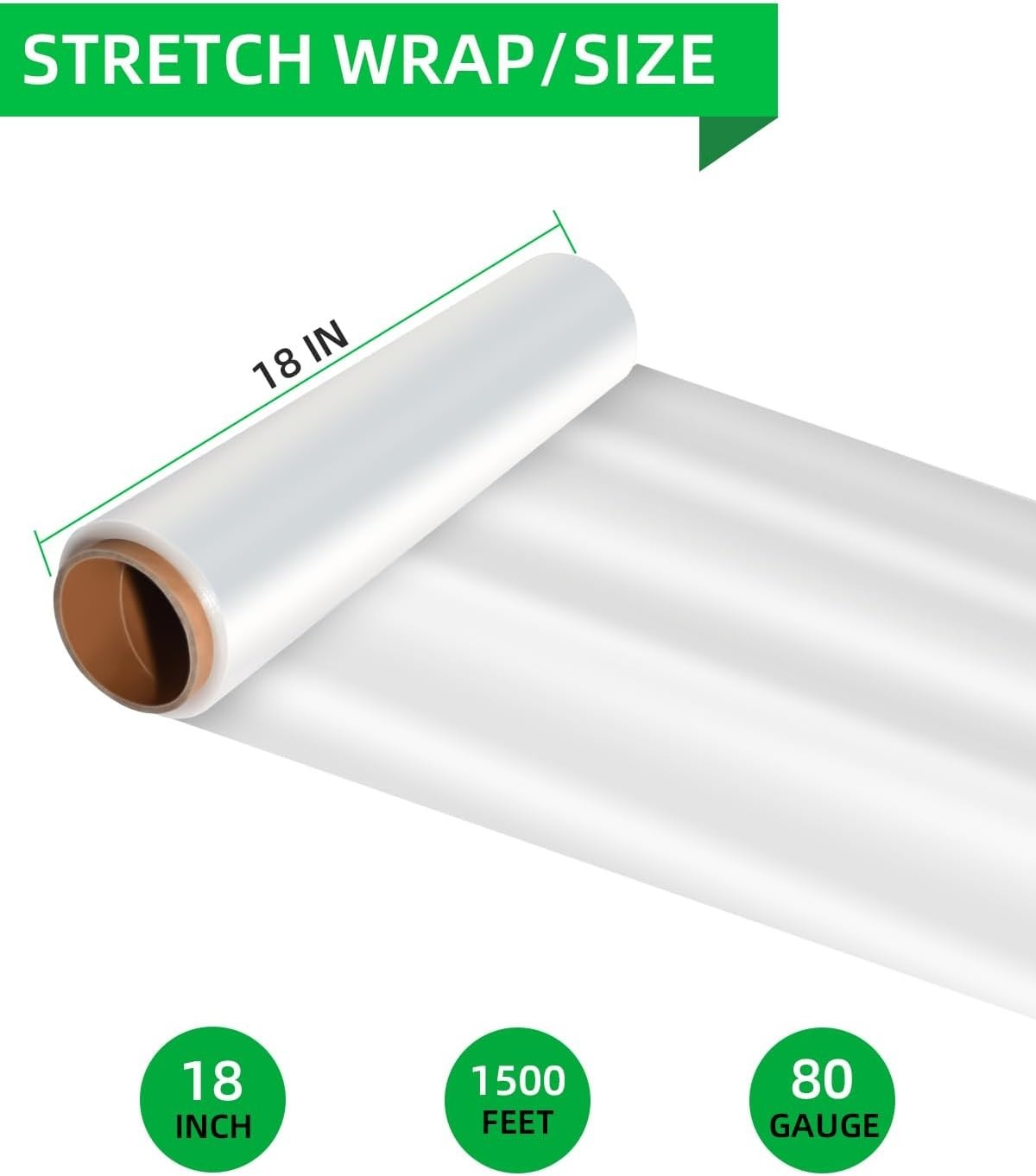 Rollo de film estirable – Resistente, industrial, 18 pulgadas, 1500 pies