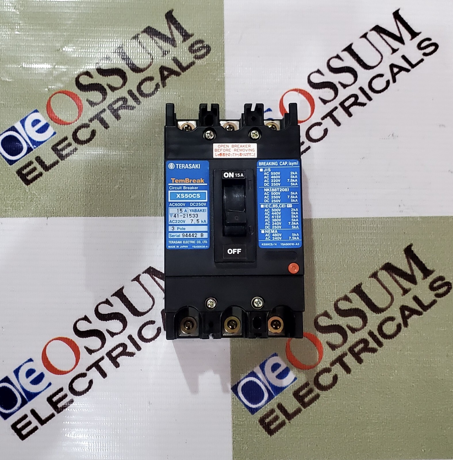 TERASAKI XS50CS TEMBREAK CIRCUIT BREAKER 15AMP 220VAC 7.5KA FREE FAST SHIPPING