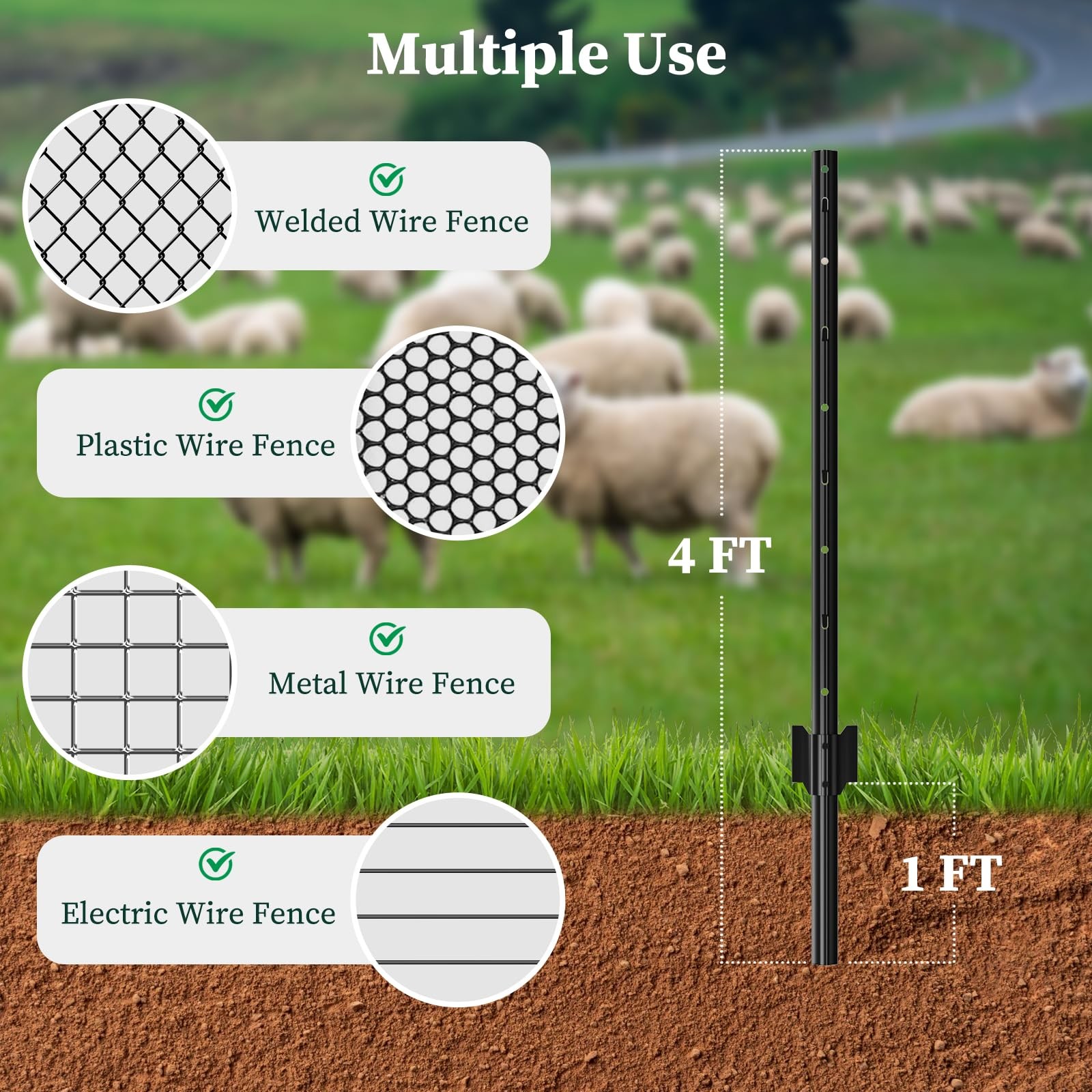 20 Pack Metal Fence Posts 4 FT Black – Heavy Duty U-Post Garden Stakes, No-Di…