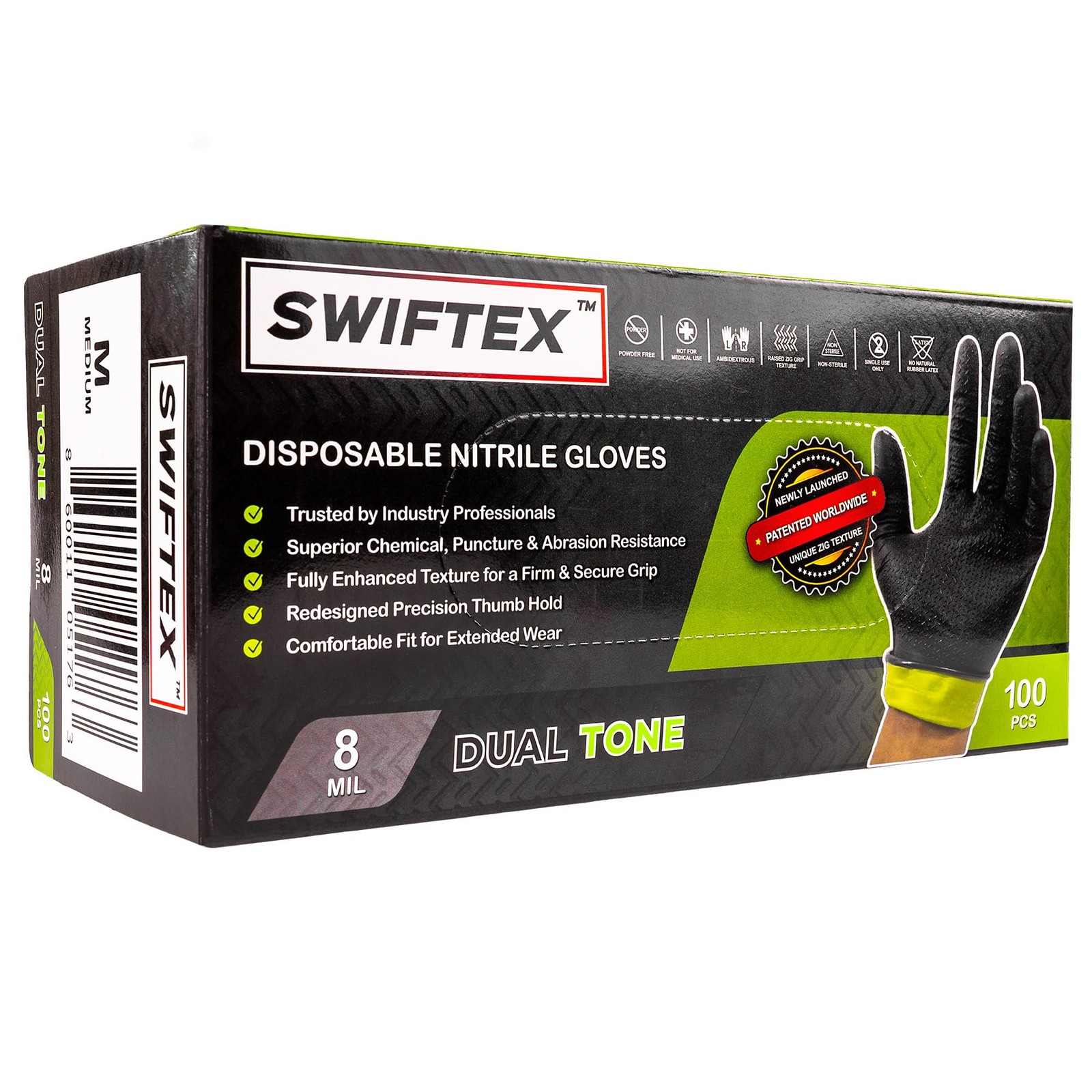 Heavy Duty Nitrile Gloves, Dual Tone, Black Green, ZIG Textured, Secure Grip,…
