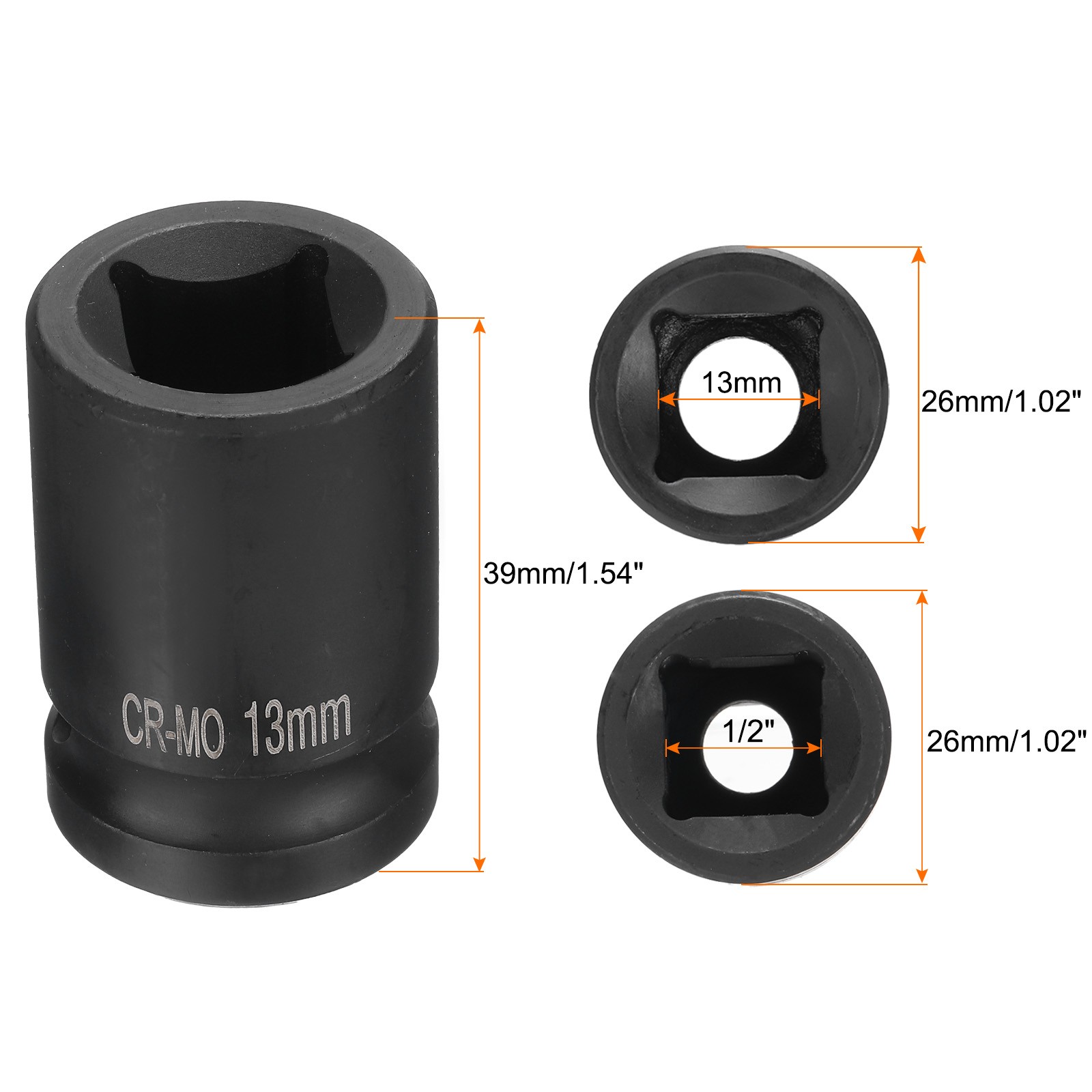 4 Point Square Socket 1/2″ Drive 13mm Metric CR-MO Square Impact Wheel Socket