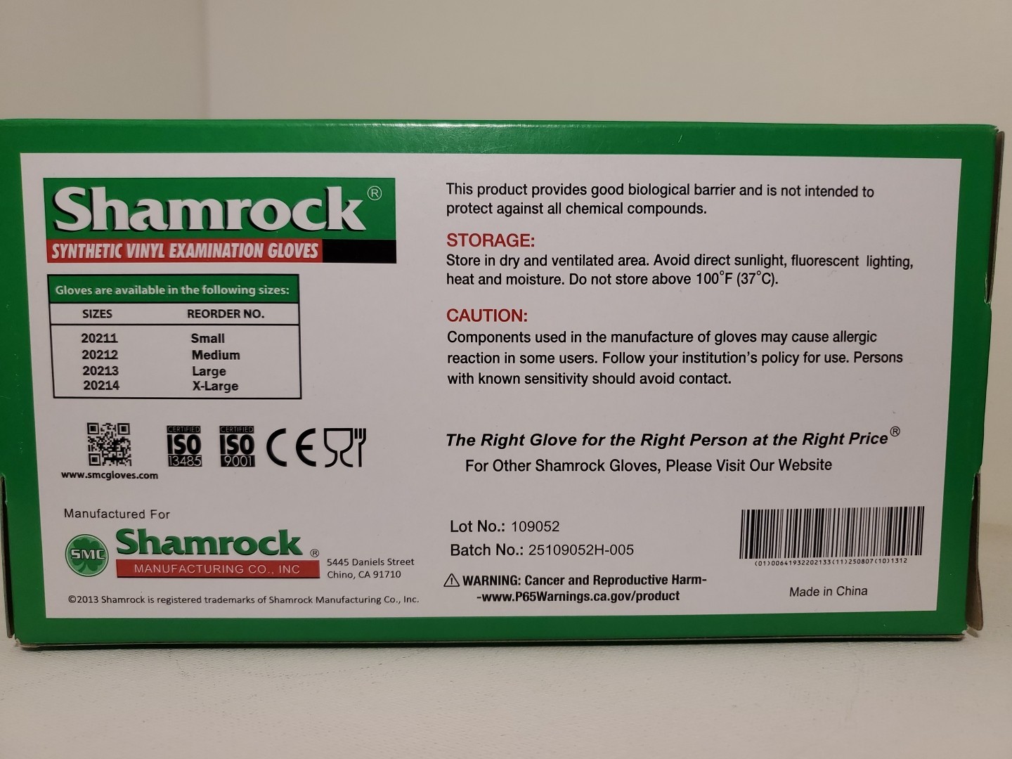 Shamrock Medical Vinyl Examination Gloves, Powder Free, Disposable 100pcs Large