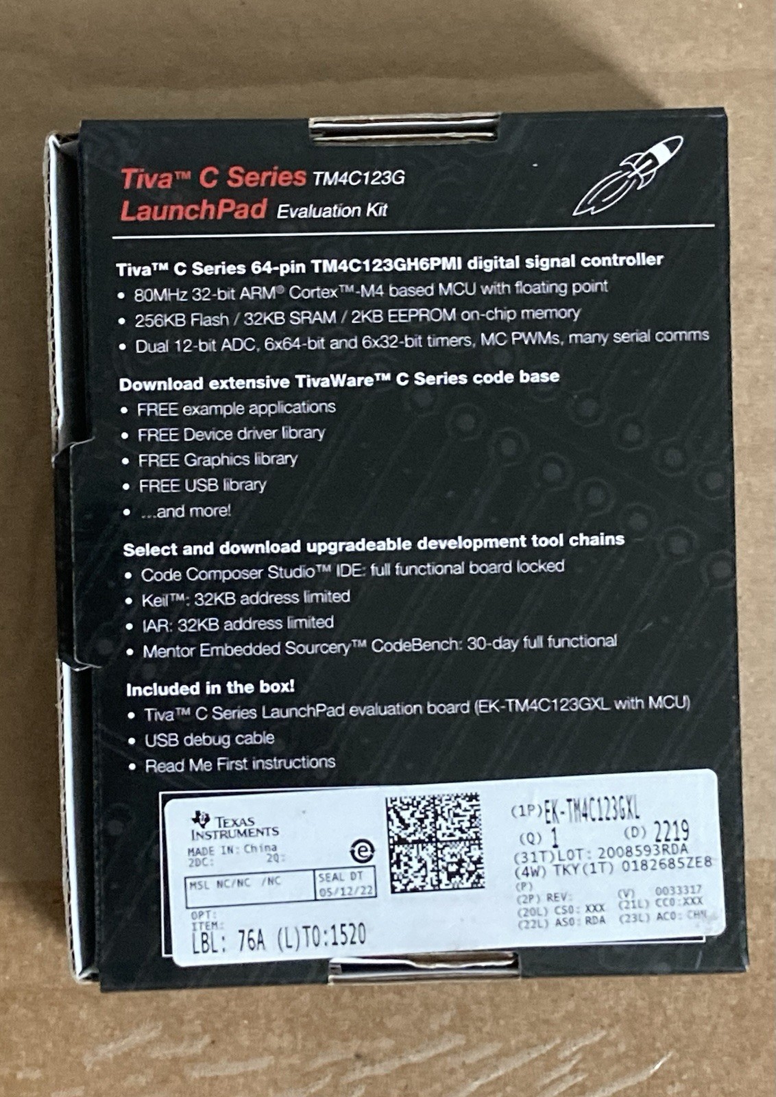 Texas Instruments Tiva C LaunchPad Eval Kit ARM Cortex-M4 32KB USB EK-TM4C123GXL