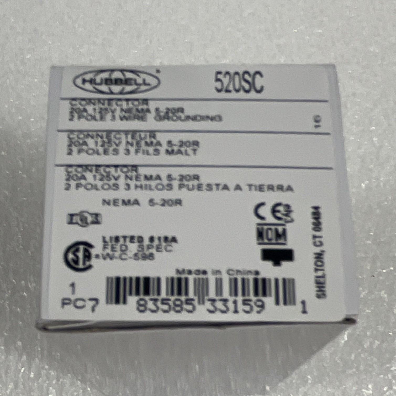 Hubbell NEMA 5-20R 20A 125V In-Line Connector White/Black Plastic Brass Screw