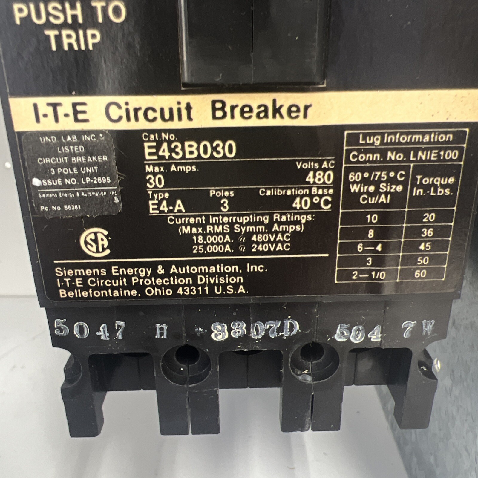 Siemens MCC Bucket 10.5″ with E43B030 480V 30A Model 95 (No Door)