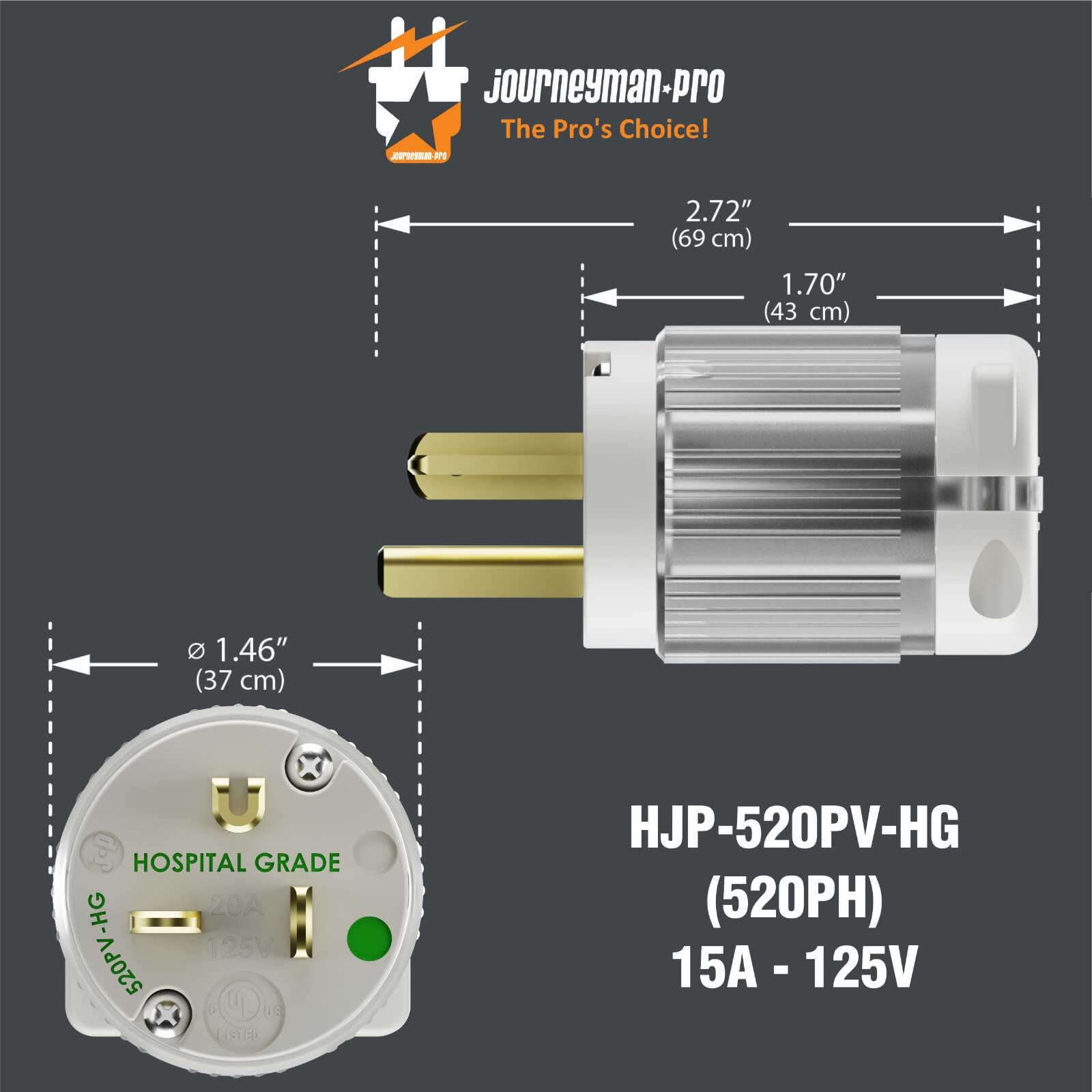 20A 110V Hospital Grade Male Plug 120 Volt Equipment Power Cord End Repair 5-20P