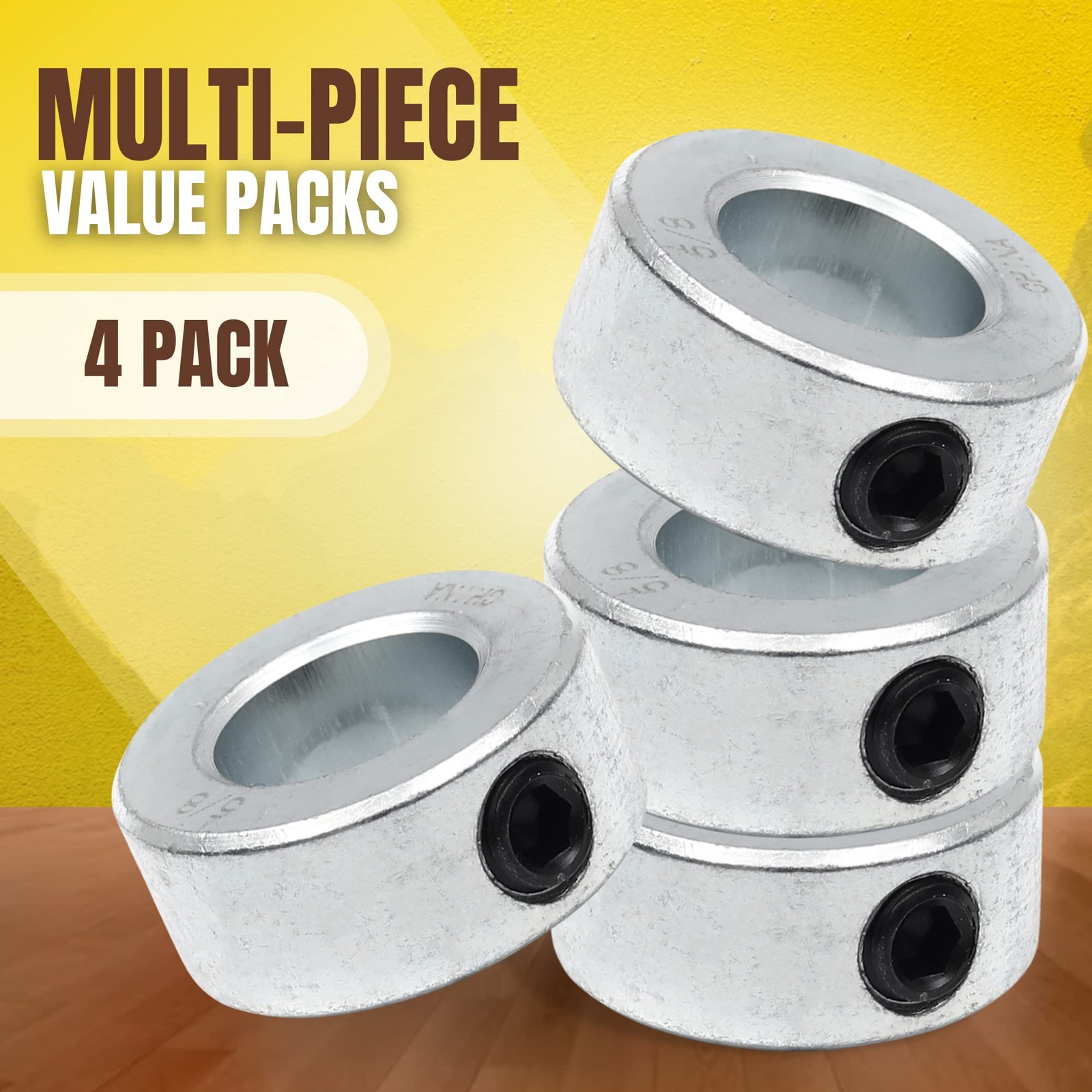 (4-Pack) 5/8” Bore Solid Steel Shaft Collars with Zinc Plated Coating – Durab…