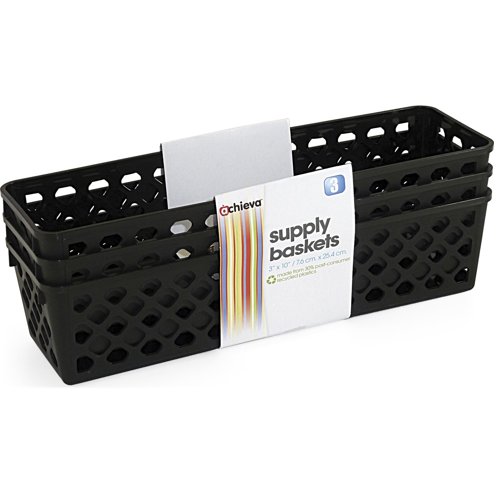 3 Pack Recycled Supply Basket Plastic 10.13×3.06×2.38 Inch Desktop Organizer