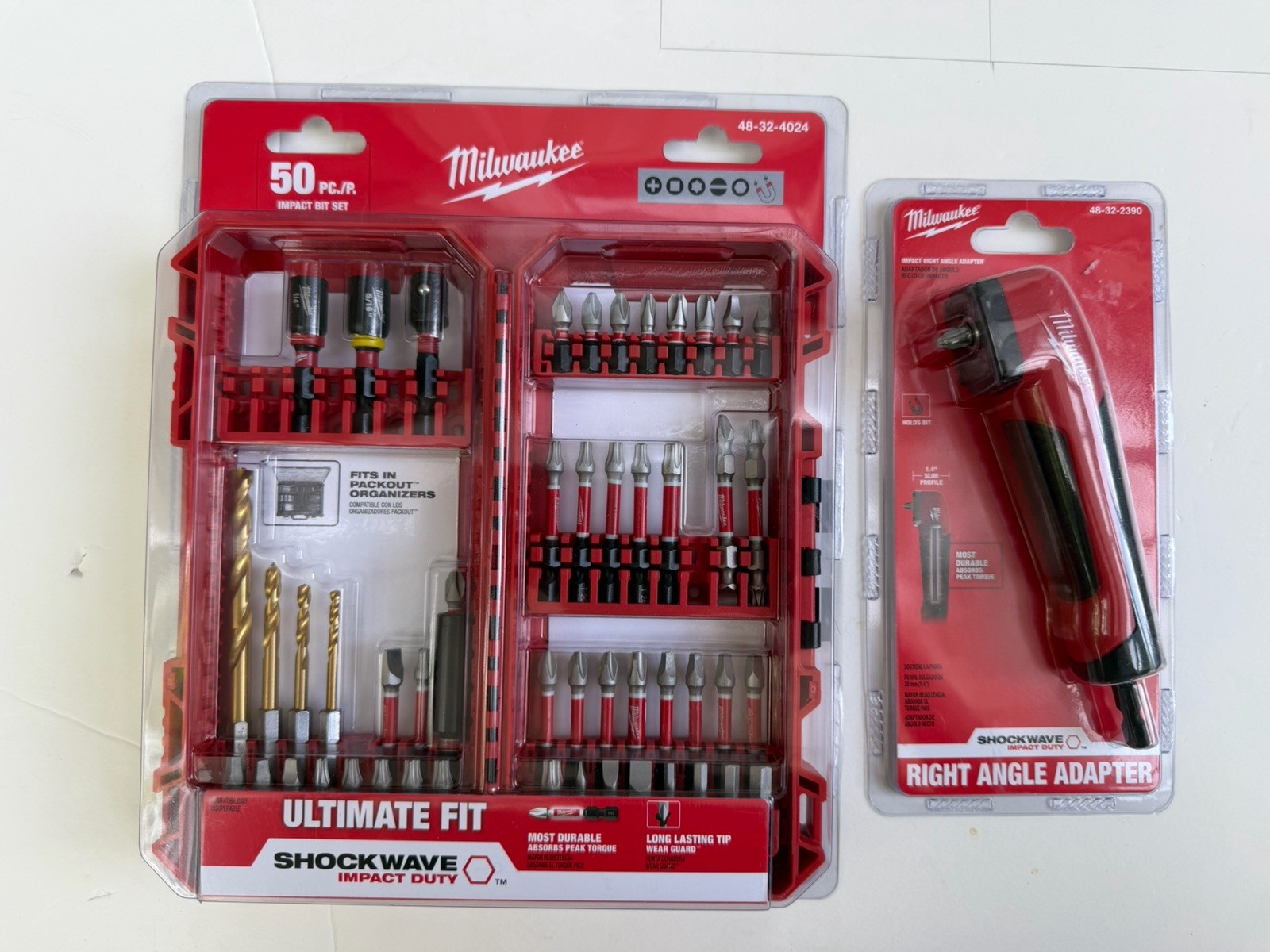 Milwaukee Shockwave 48-32-2390 Right Angle Adapter+ 50 Piece Set 48-32-4024