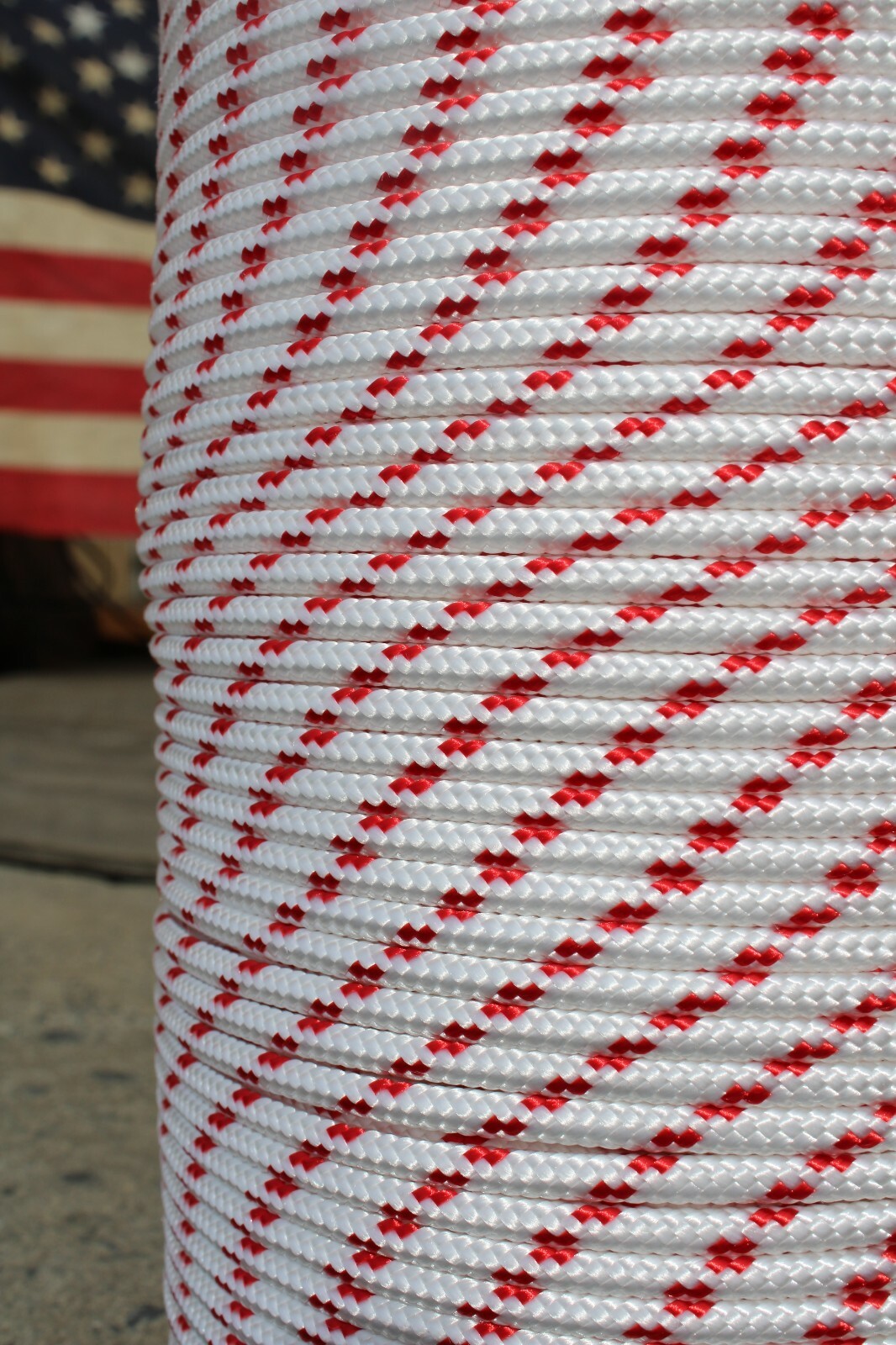 Sailboat Rigging Rope 3/16″ x 50′ White/Red Double Braided Sheet Halyard Line