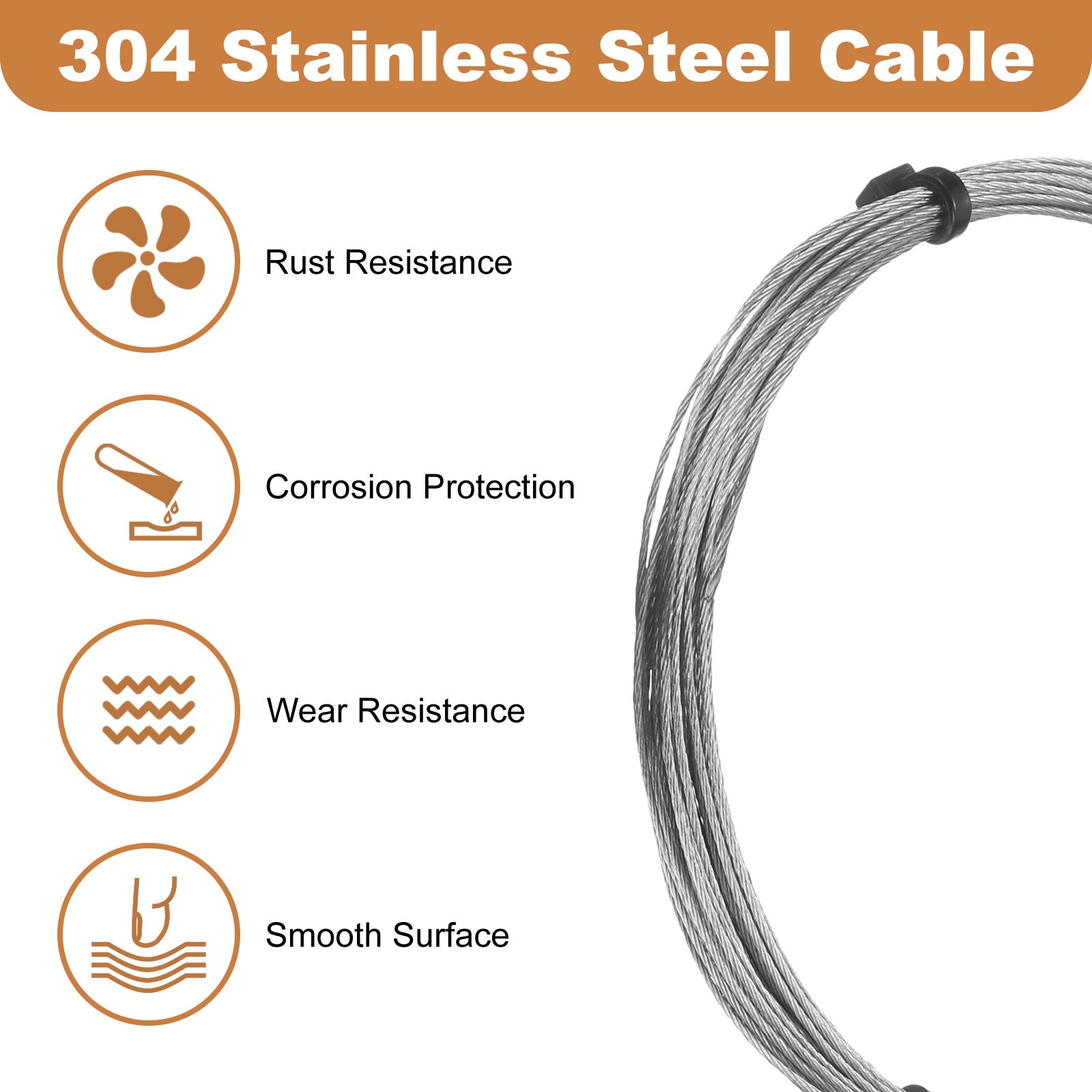 33ft (10M) 0.5mm Stainless Steel Wire Rope 7×7 Strand with 20pcs Loop Sleeves