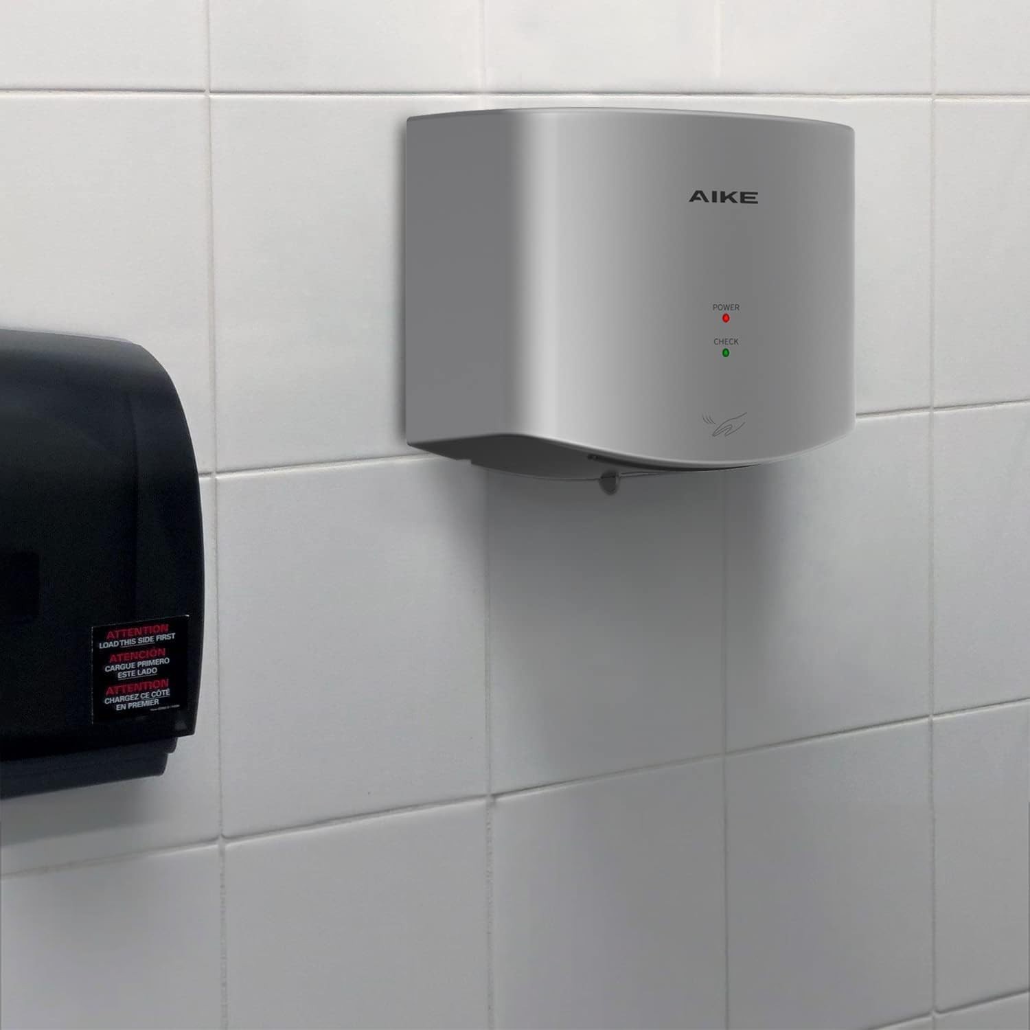 AIKE AK2630 Compact Hand Dryer 1400W – 110V Silver Air Wiper, 2-Pin Plug