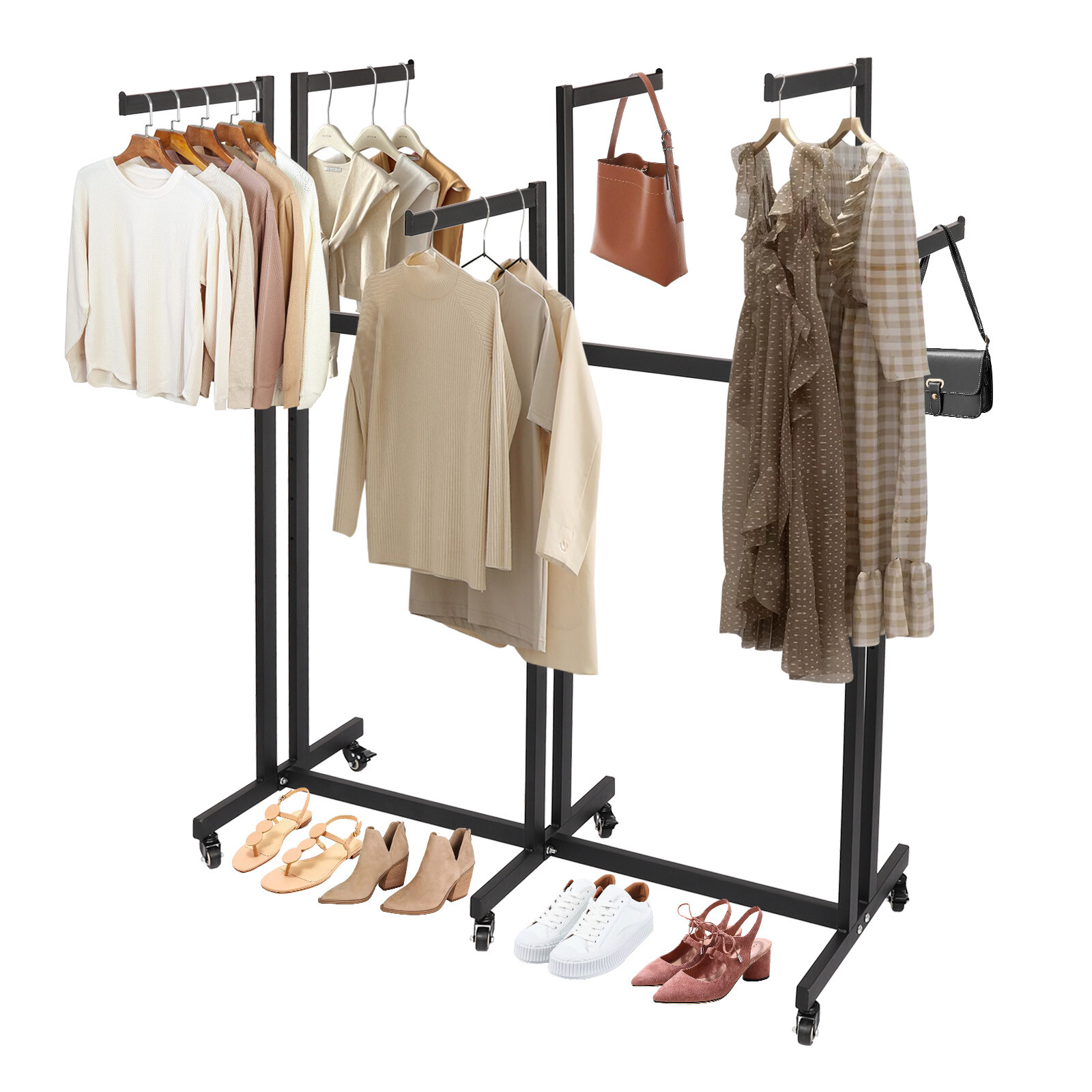 6 Arms Clothing Display Retail Rack Adjustable Floor Standing Metal Garment Rack