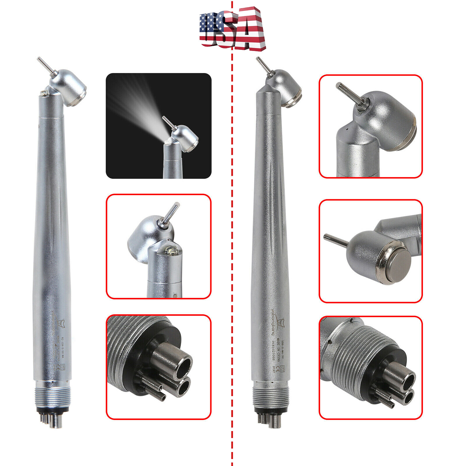 Dental 45° Degree Surgical High Speed (LED E-generator) Handpiece Push 4 Holes