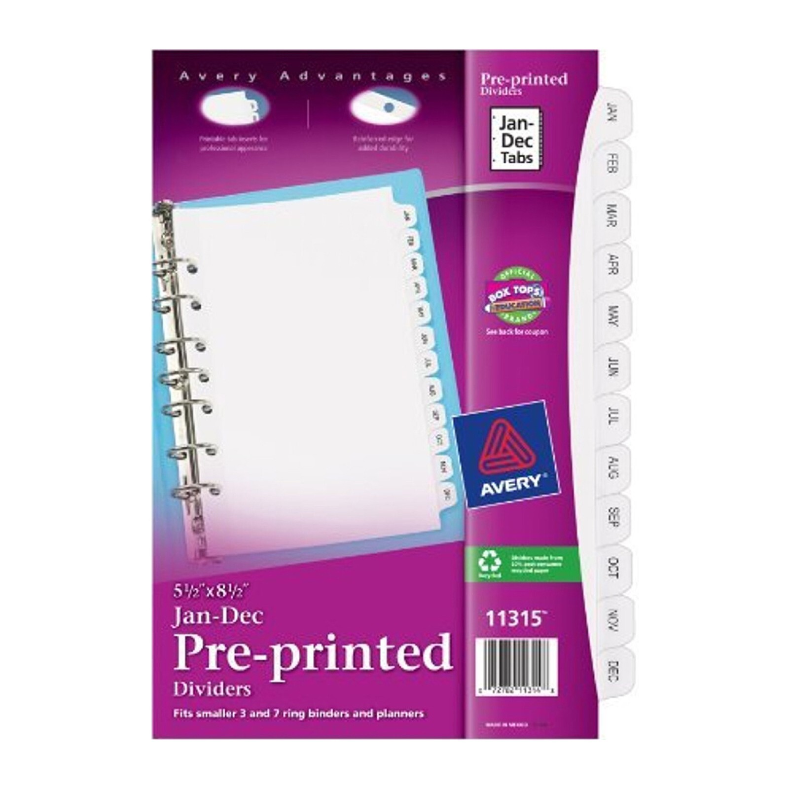 Avery Jan-Dec Pre-printed Dividers 5-1/2 x 8-1/2 Mini Binder Monthly