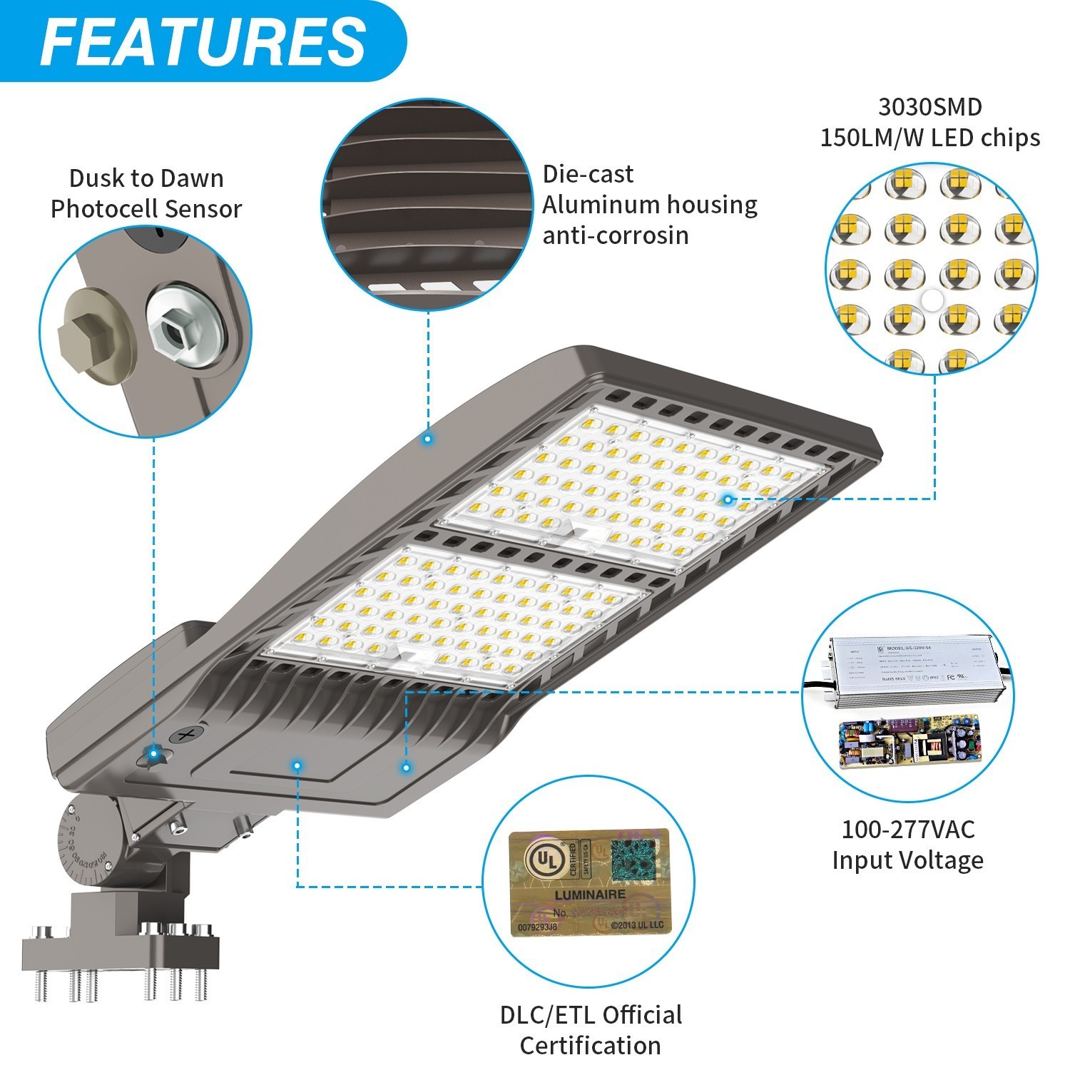 450W 67500LM LED Parking Lot Light IP65 Outdoor Street Floodlights Dusk to Dawn