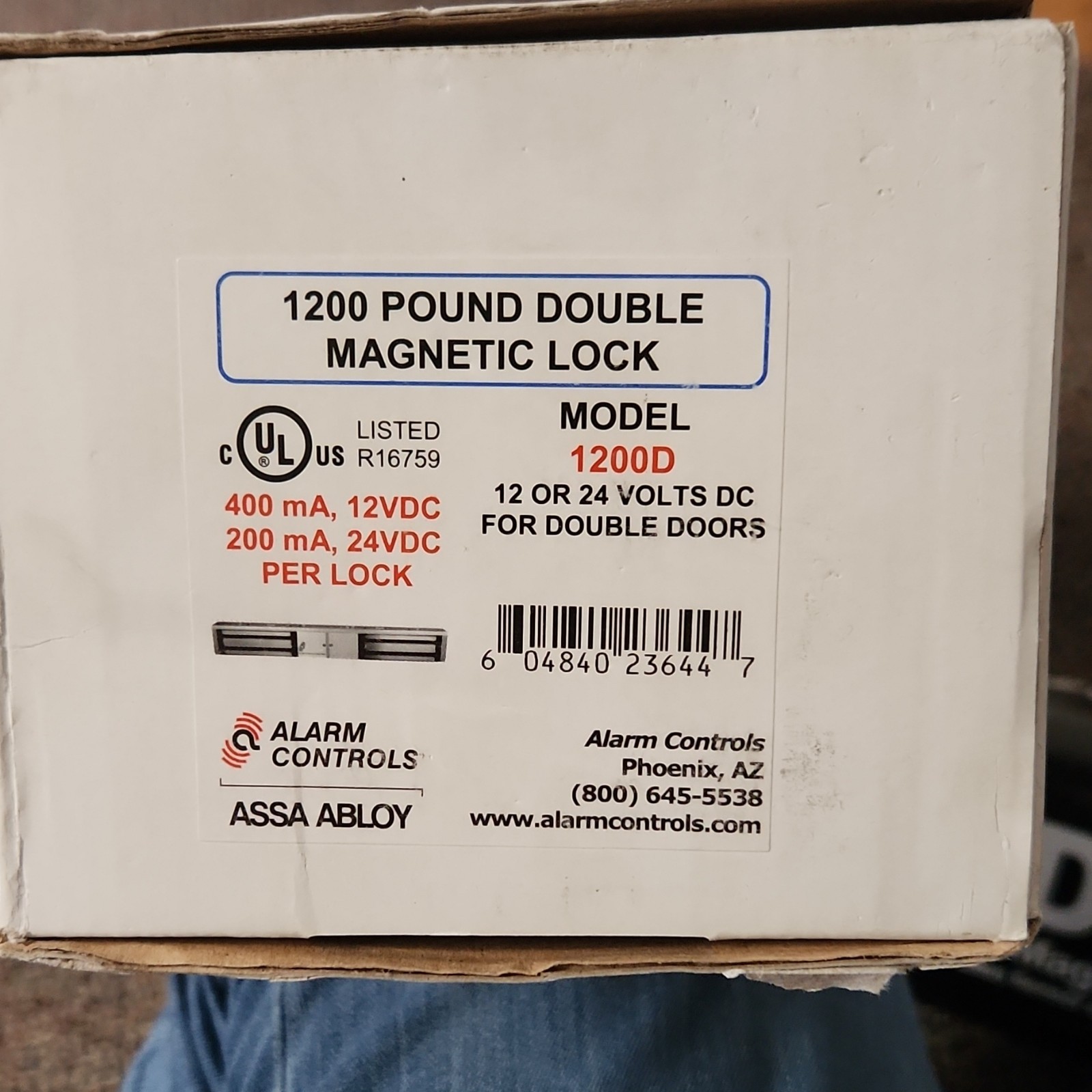 Alarm Controls 1200D Double Door Electromagnetic Lock 1200 lb 12/24V DC