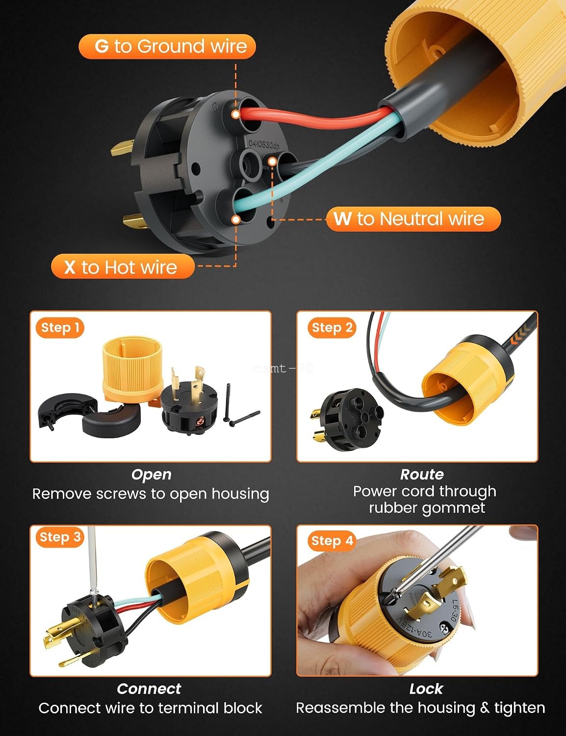 30A 125V NEMA L5-30P Generator Locking Plug UL Listed for RV Marine Caravans