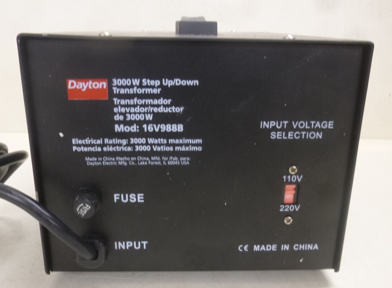 NEW! DAYTON Step Up/Step Down Voltage Converter: 220 to 110V AC/110 to 220V AC