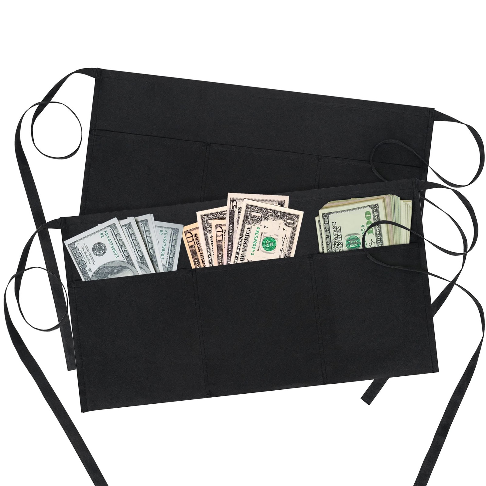 BOHARERS Waist Apron with 3 Pockets – Black Waitress One Size, B-2 Pack