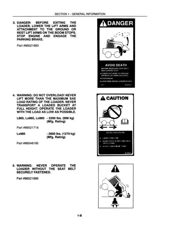 New Holland L865, Lx865,Lx885,Lx985 Skid Steer Loader Service Manual Repair Shop