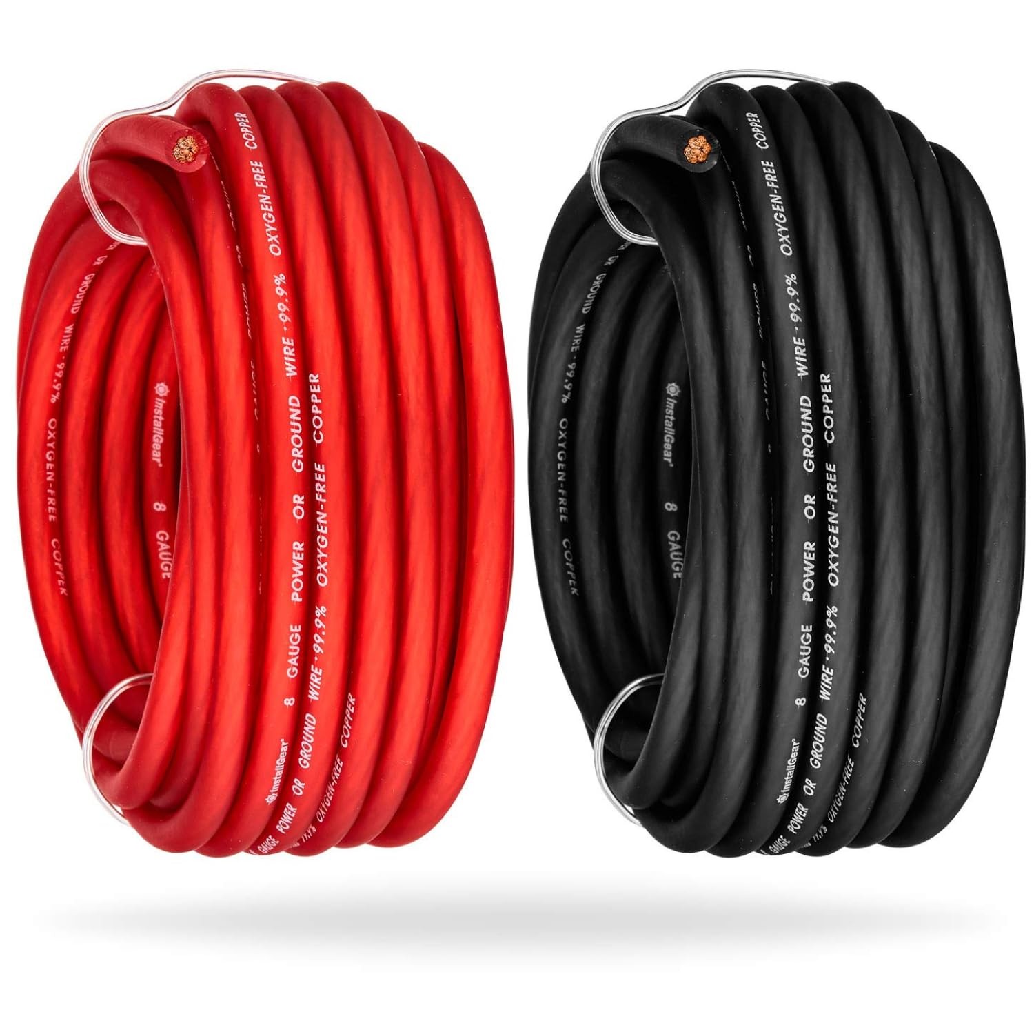 InstallGear 8 Gauge Power or Ground Wire – 99% OFC 8 Gauge, Red/Black (50ft)
