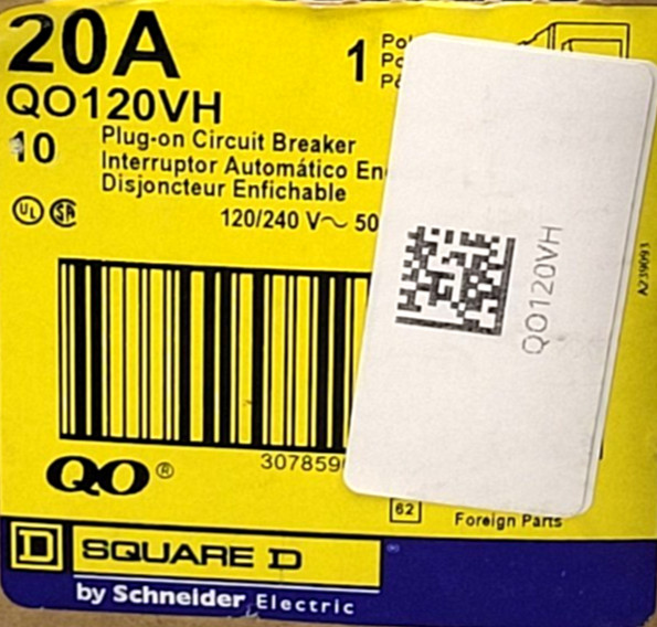 Qty 1 QO120VH Square D 20 Amp 240 Volt Circuit Breaker -Next Day Option -New