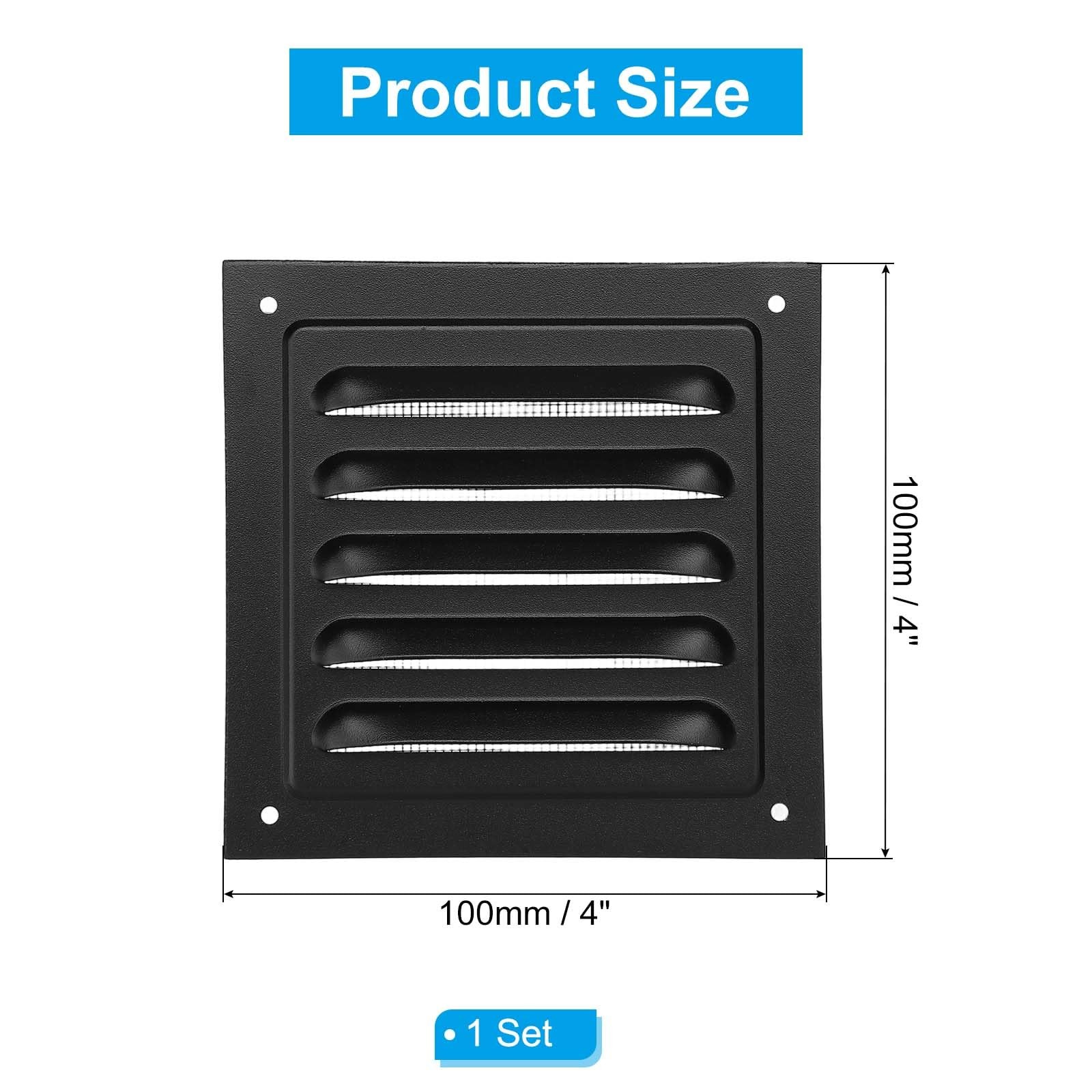4″x4″ Aluminum Gable Vent, Exterior Wall Outlet Vent Square Soffit Vent, Black