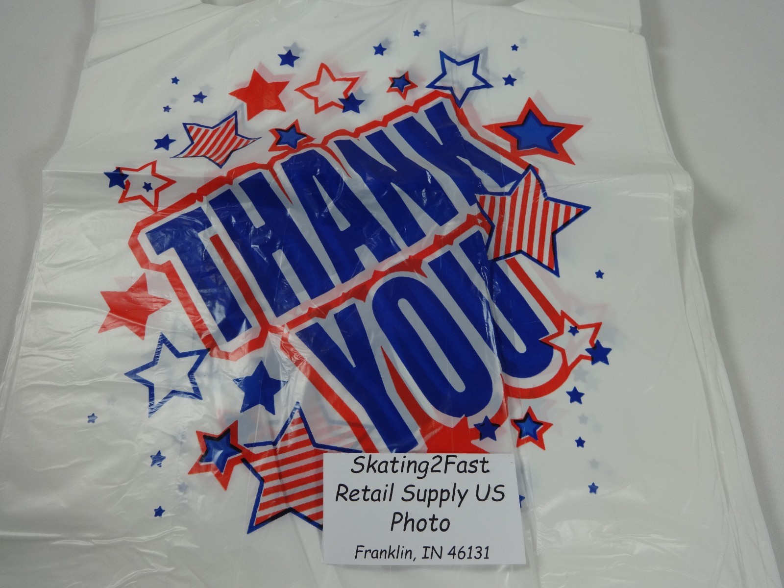 100 Qty. Americana THANK YOU White Plastic T-Shirt Bags 11.5″ x 6″ x 21″