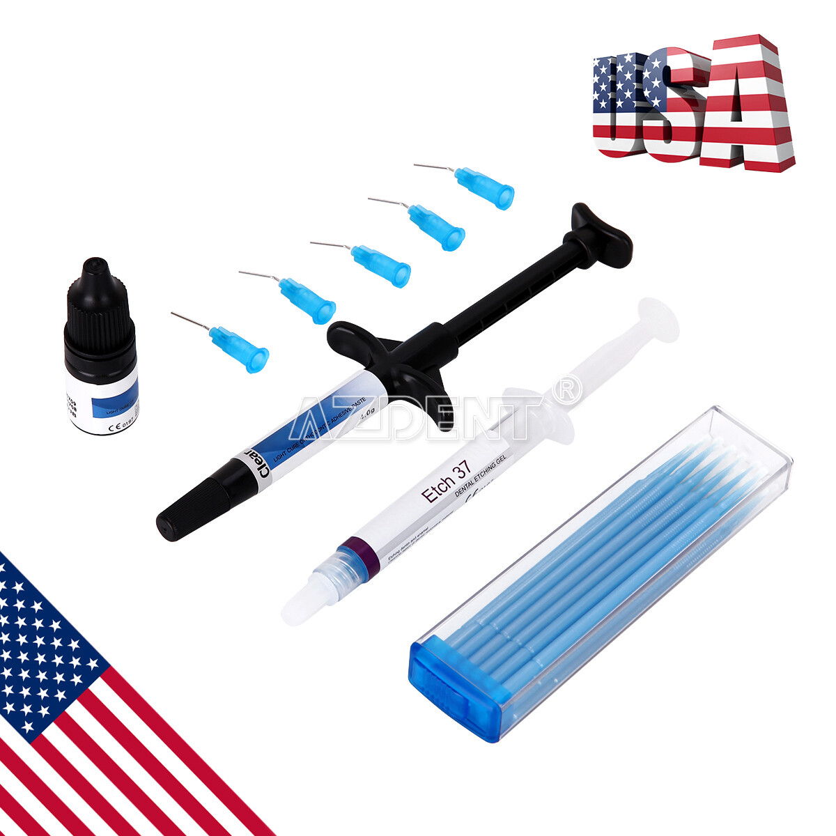 Dental Orthodontic Light Cure Adhesive Kit Blue Acid Etchant Gel for Brackets