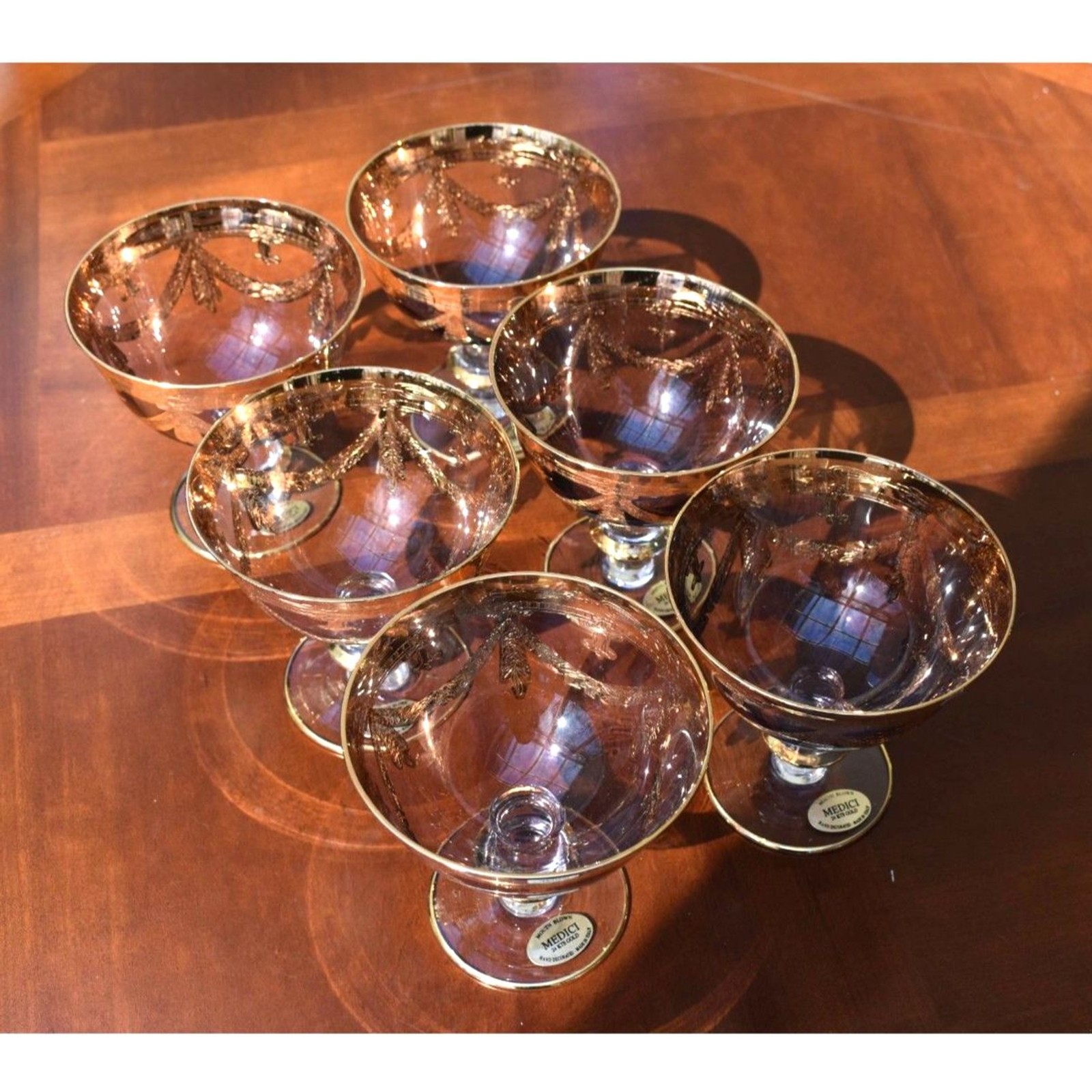 Set of 6 Arte Italica Medici Gold Footed Dessert Glasses Original Labels