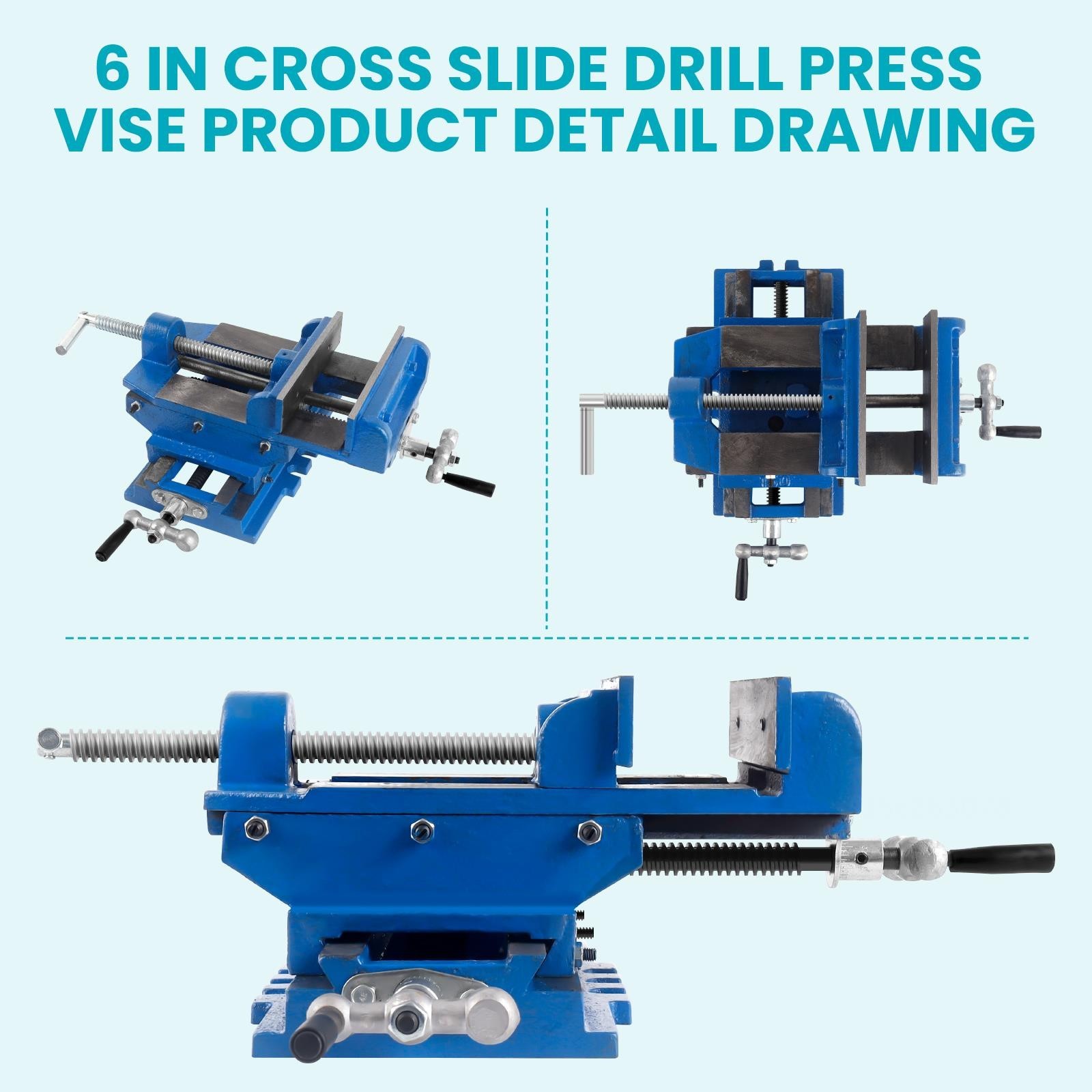 6 Inch 2 Way X-Y Drill Press Vise Blue Cross Slide Drill Press Vise w/ Dial