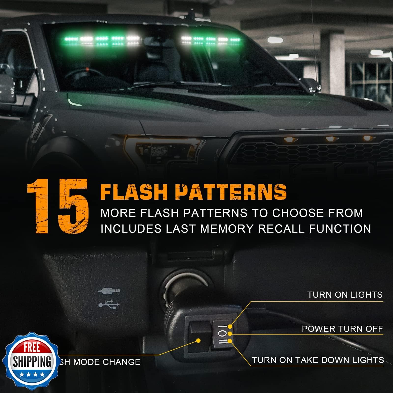 XRIDONSEN Green White Emergency Visor Lights Interior Windshield Strobe Light