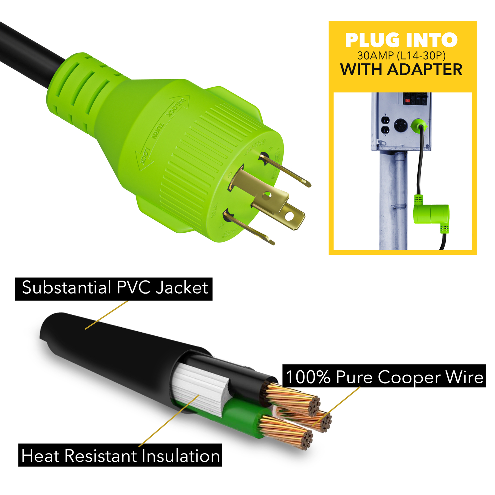 18 Inch Welder to Generator Adapter Power Cord NEMAL14-30P to 6-50R 220 Volt NEW